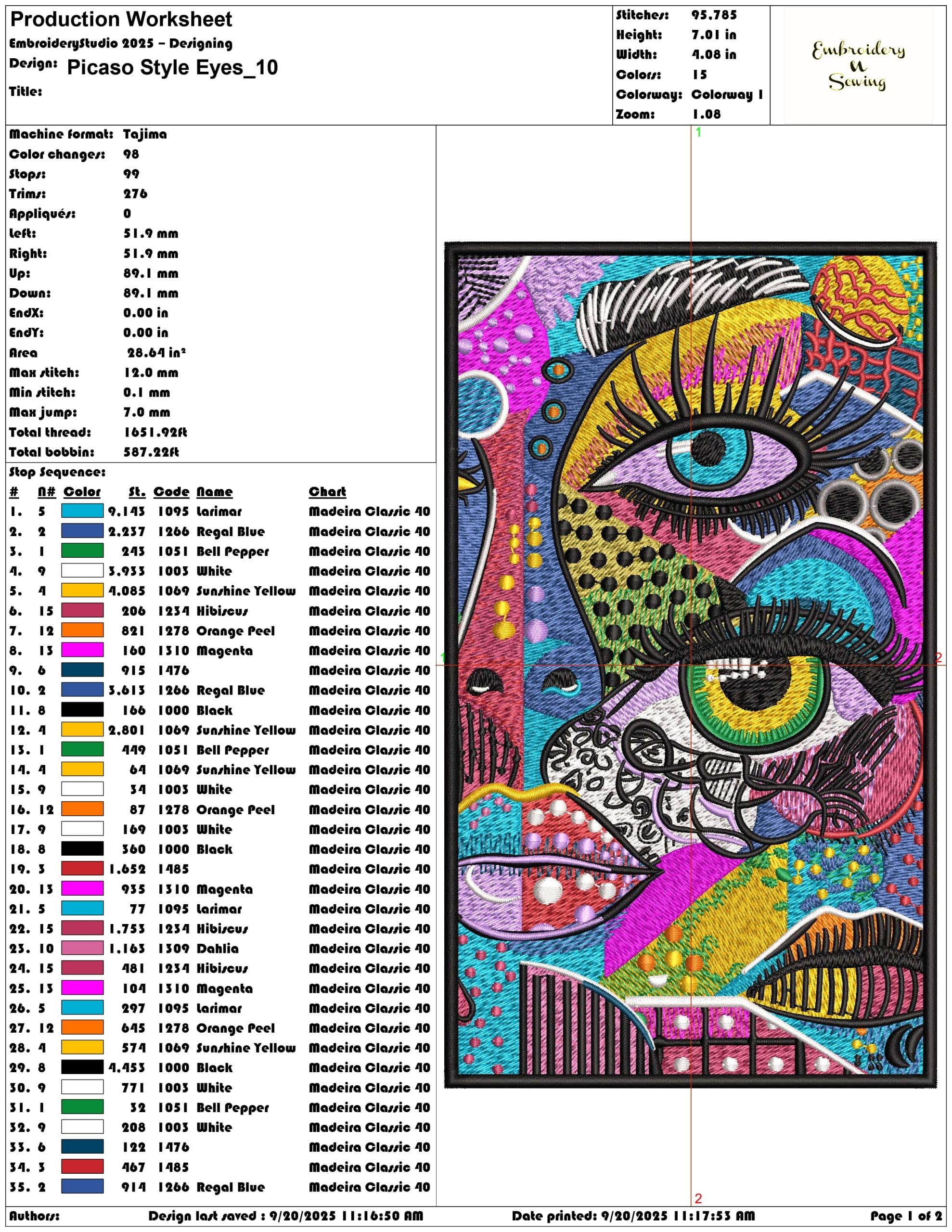 Picaso Style Eyes - Elegant embroidery design file - instant download — view 3