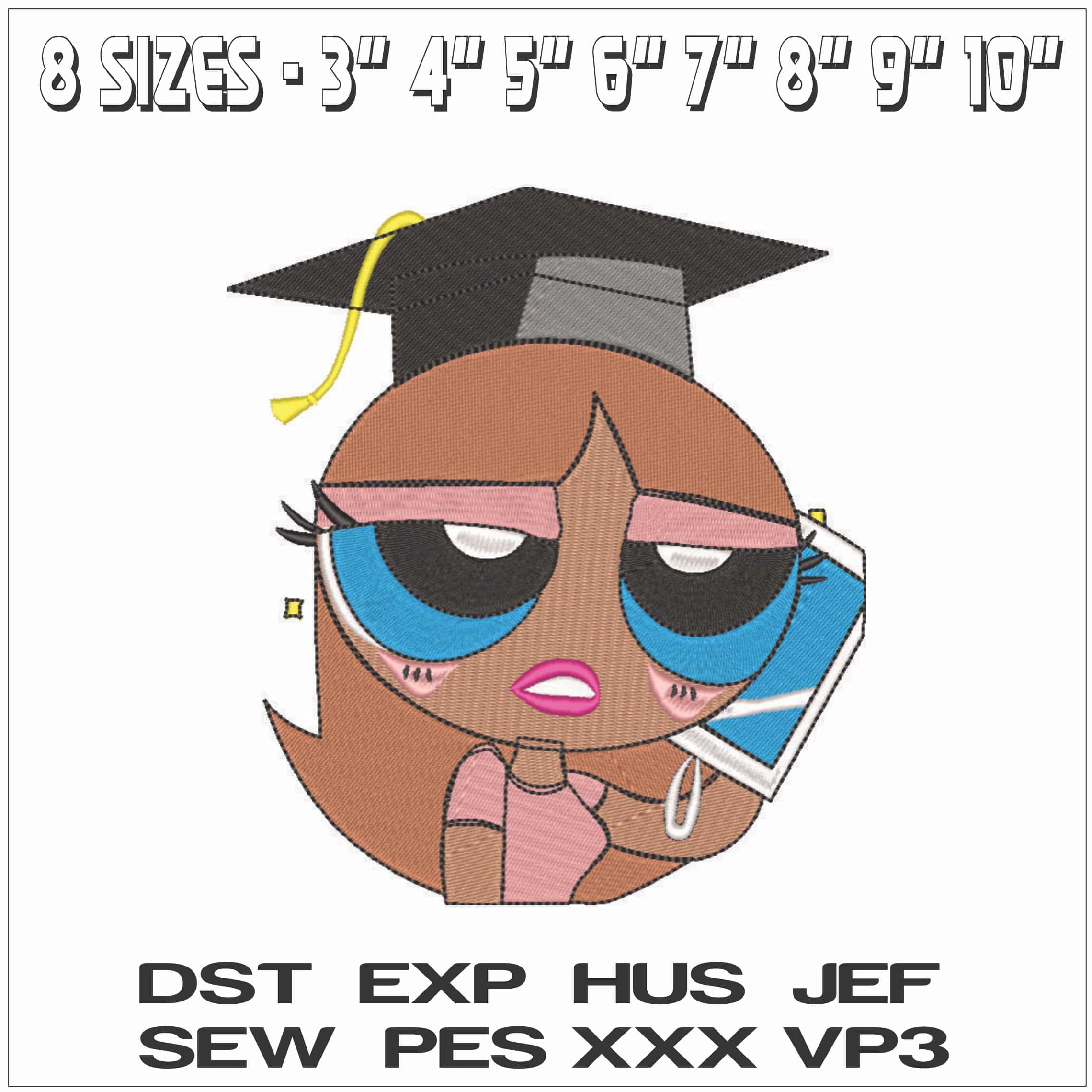 Powder Puff Graduation on Phone - Elegant embroidery design file - instant download — view 2