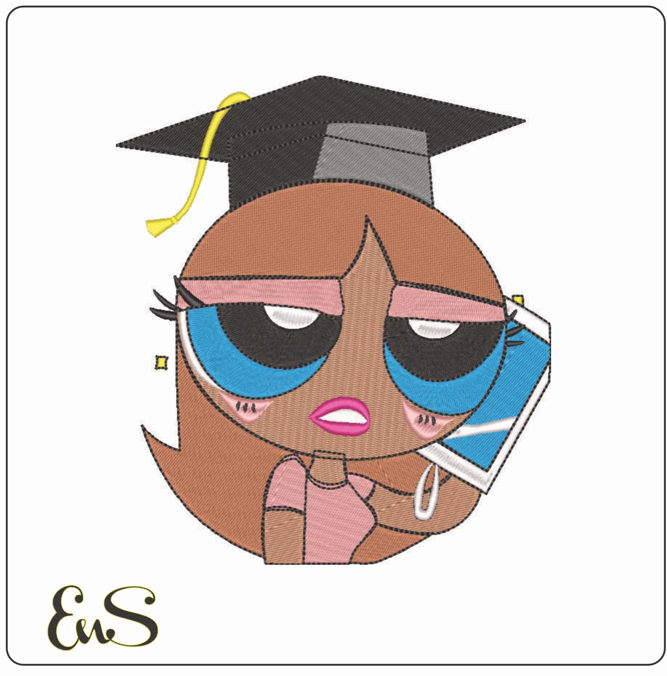 Powder Puff Graduation on Phone - Elegant embroidery design file - instant download
