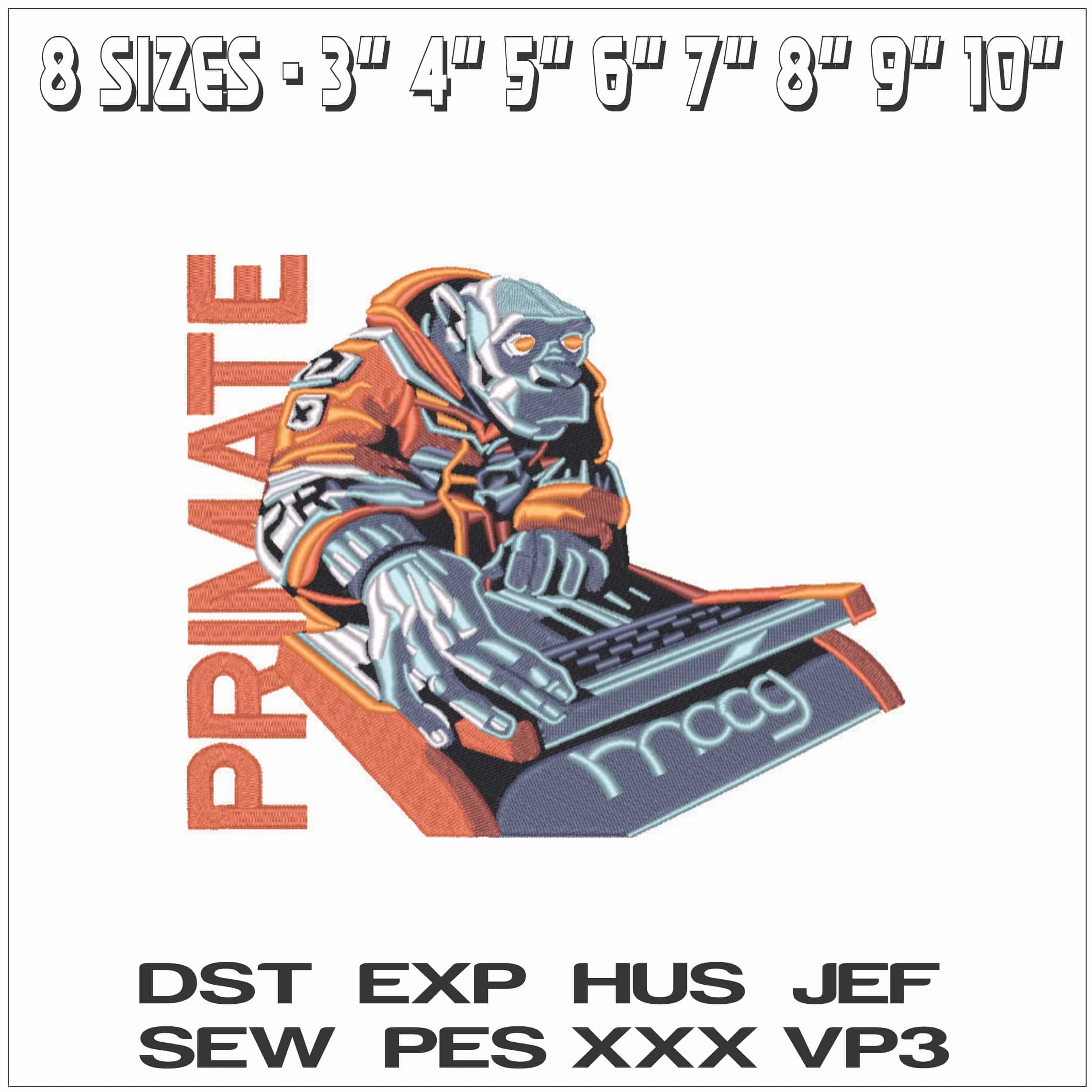 Primate on a computer - Elegant embroidery design file - instant download — view 2