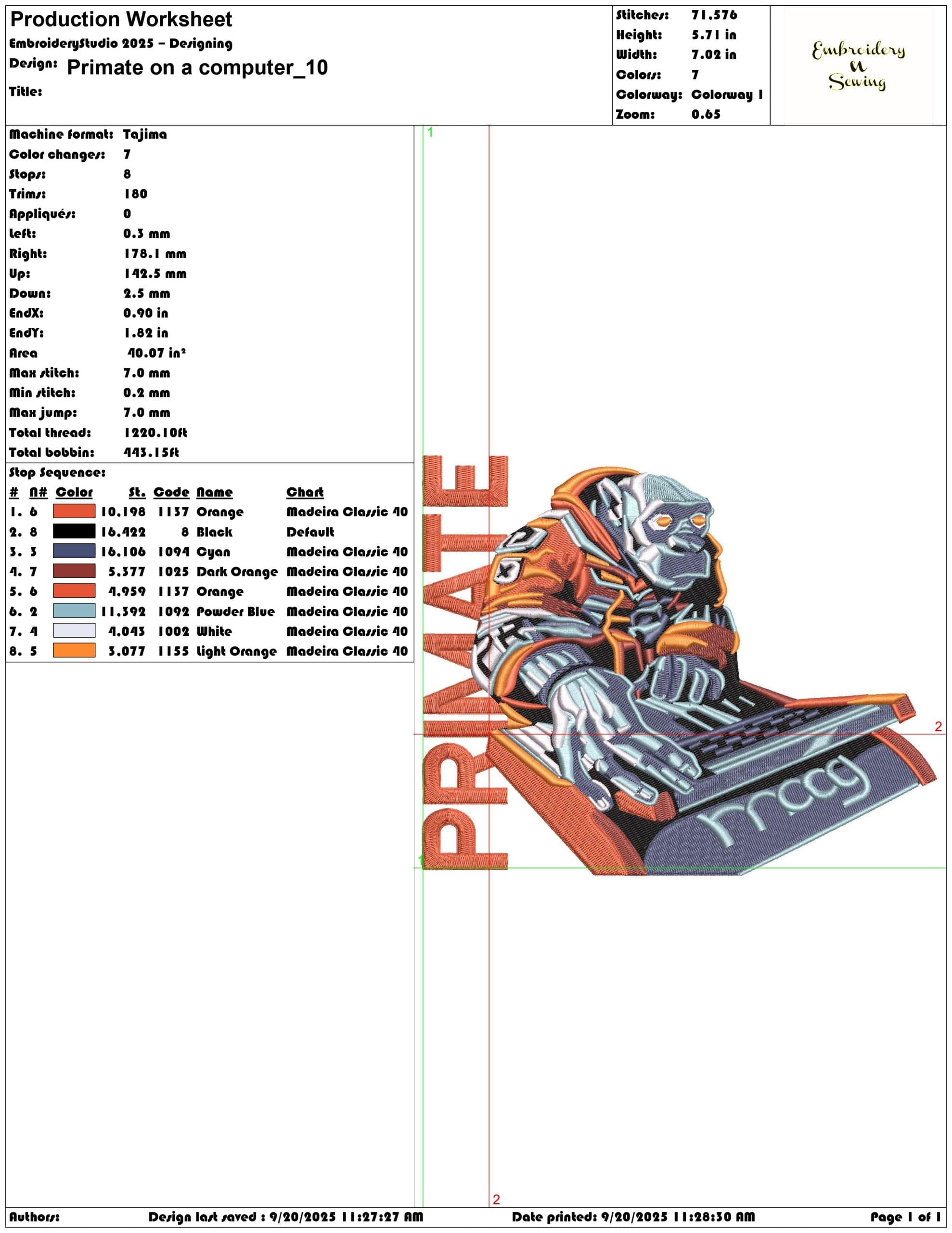 Primate on a computer - Elegant embroidery design file - instant download — view 3