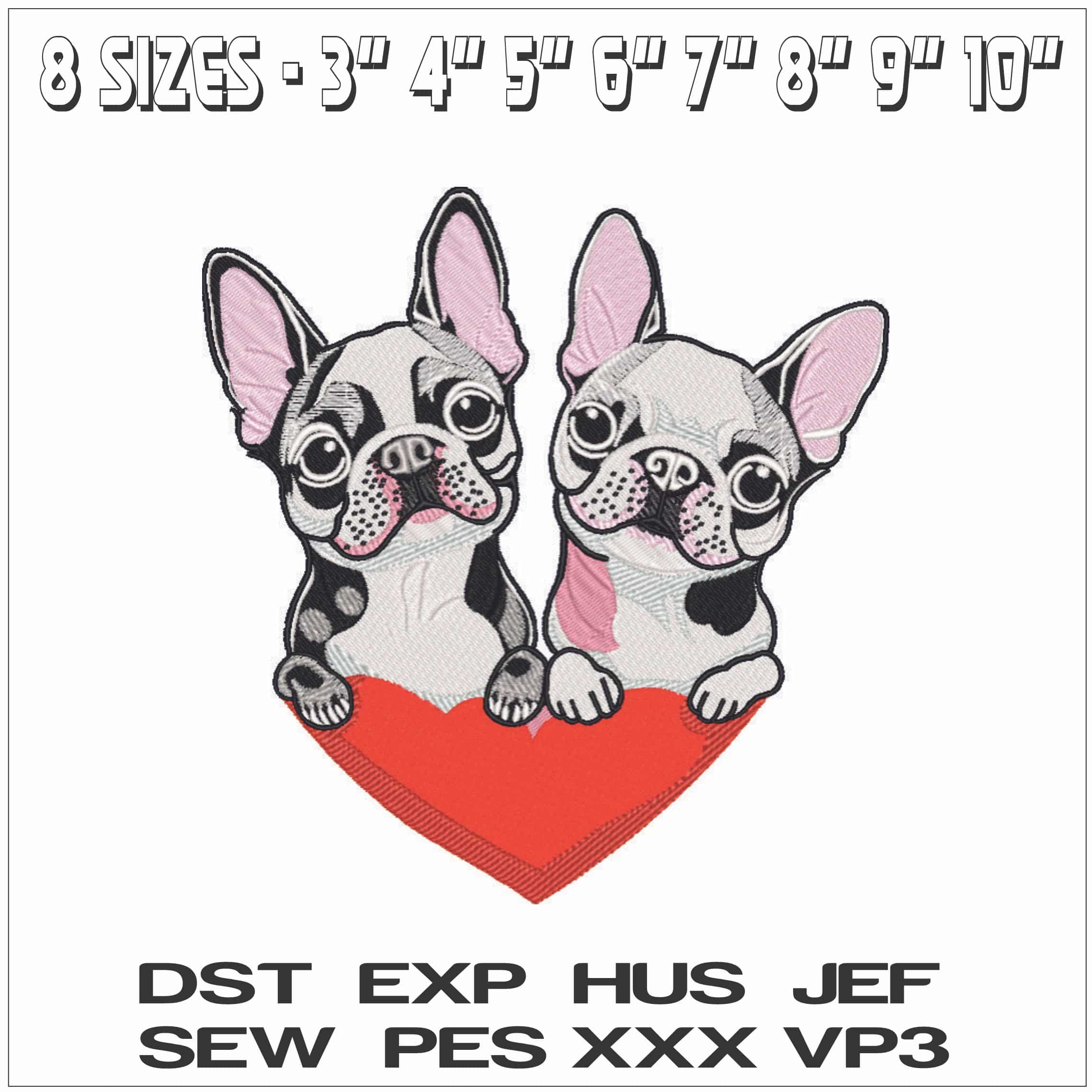Pug Puppy Love - Elegant embroidery design file - instant download — view 2
