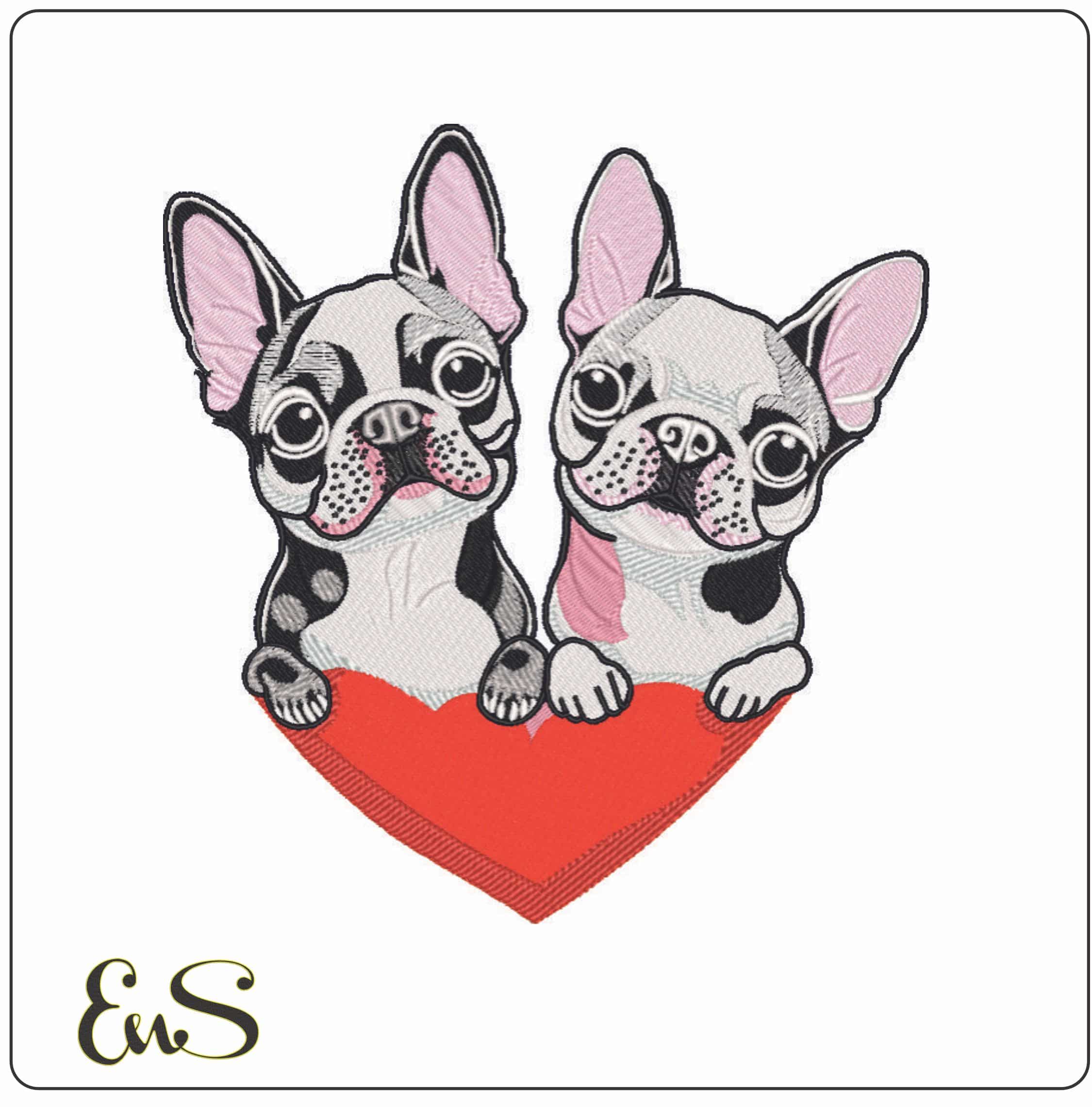 Pug Puppy Love - Elegant embroidery design file - instant download