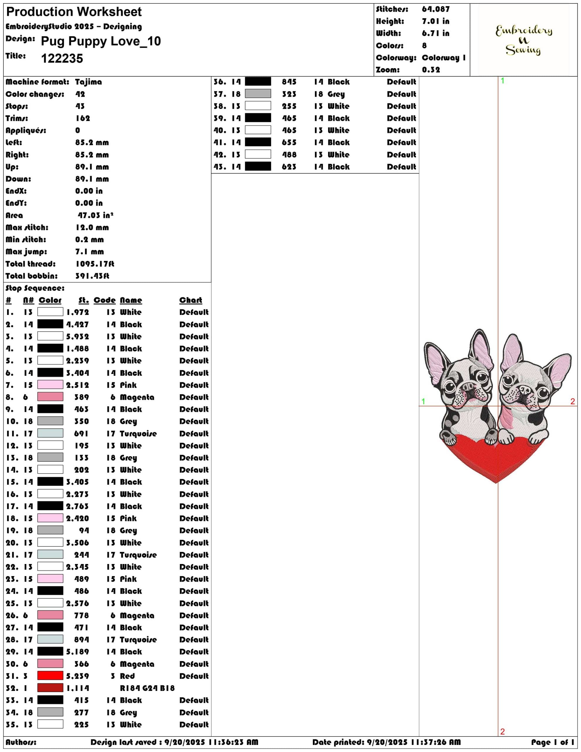 Pug Puppy Love - Elegant embroidery design file - instant download — view 3