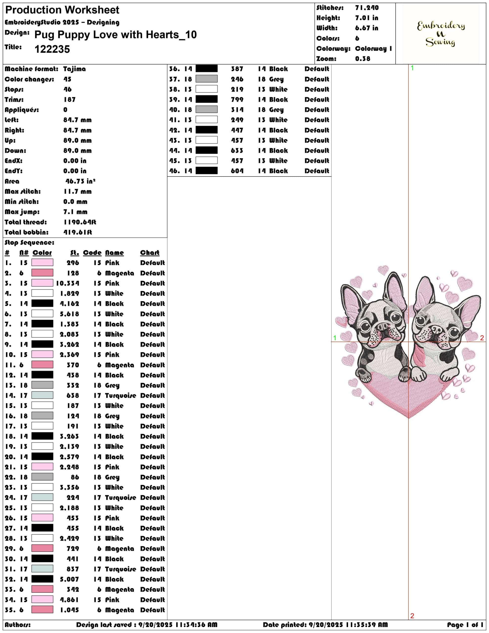 Pug Puppy Love with Hearts- Elegant embroidery design file - instant download — view 3