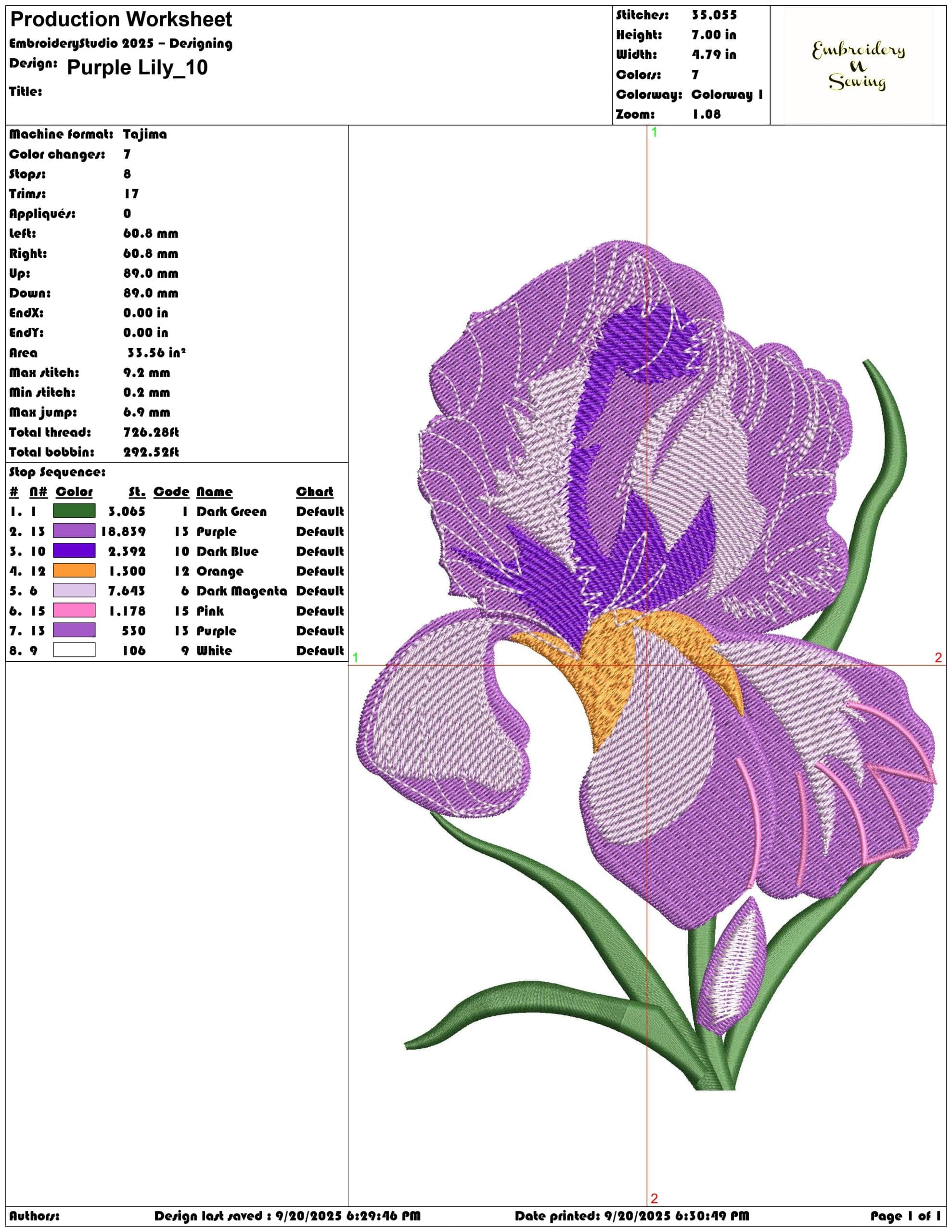 Purple Lily- Elegant embroidery design file - instant download — view 3
