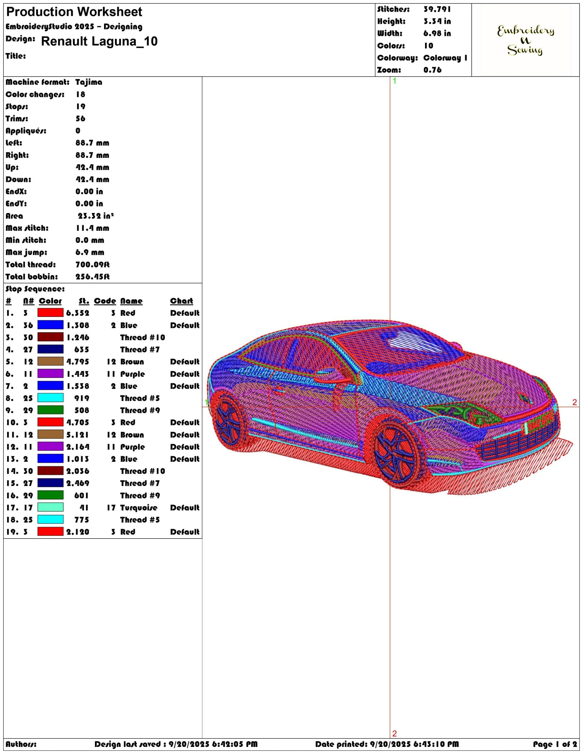 Renault Laguna- Elegant embroidery design file - instant download — view 3