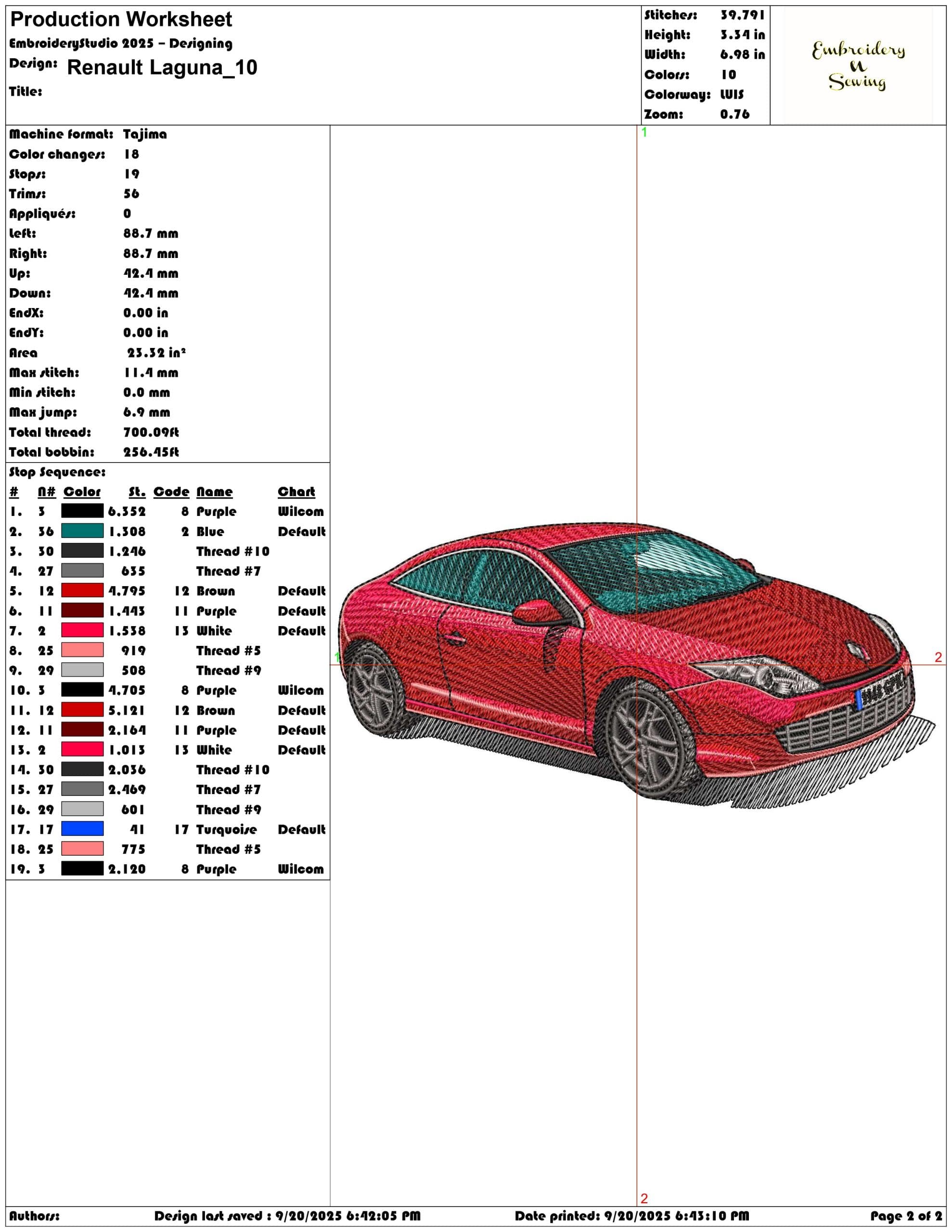 Renault Laguna- Elegant embroidery design file - instant download — view 4