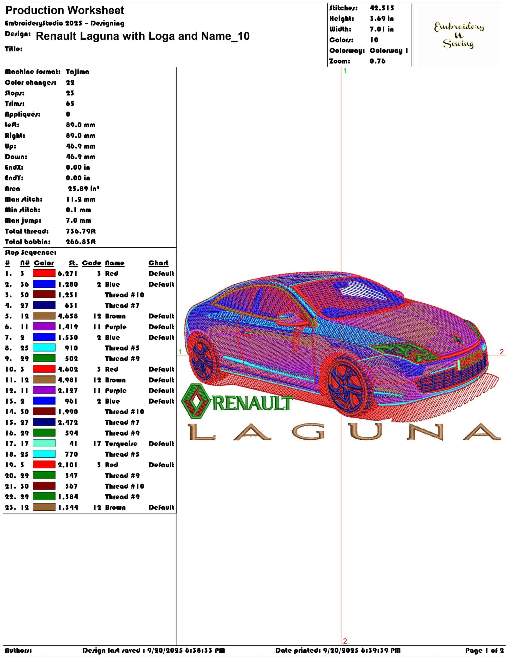 Renault Laguna with Loga and Name- Elegant embroidery design file - instant download — view 3