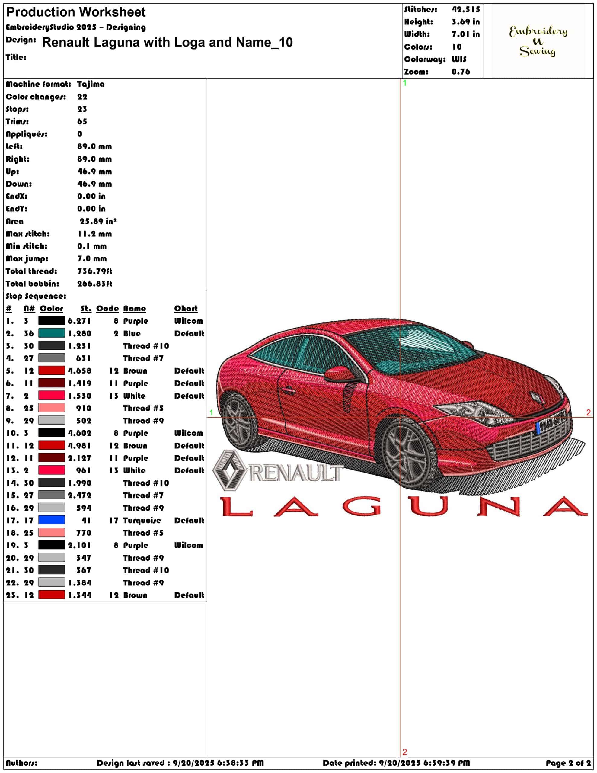 Renault Laguna with Loga and Name- Elegant embroidery design file - instant download — view 4