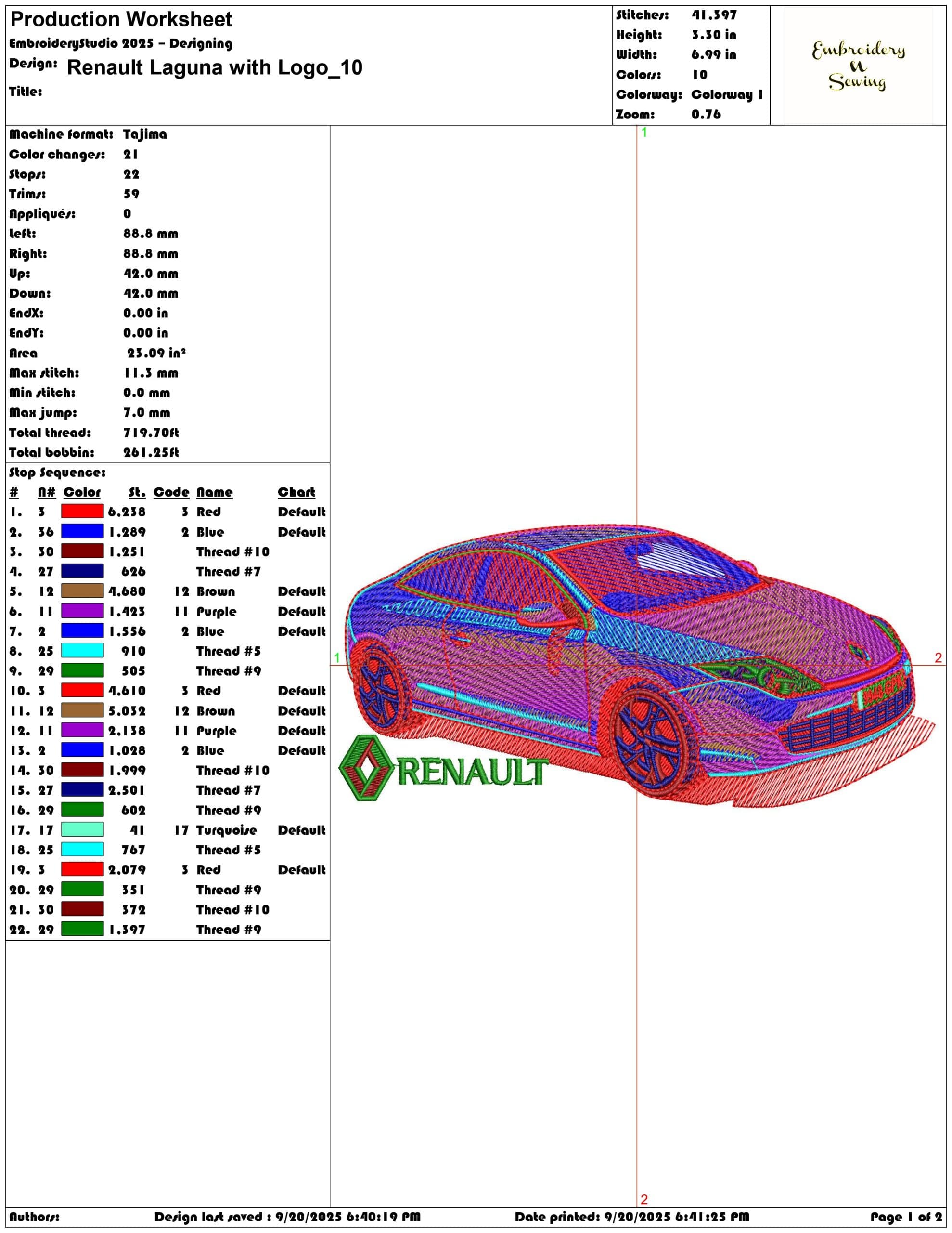 Renault Laguna with Logo- Elegant embroidery design file - instant download — view 3