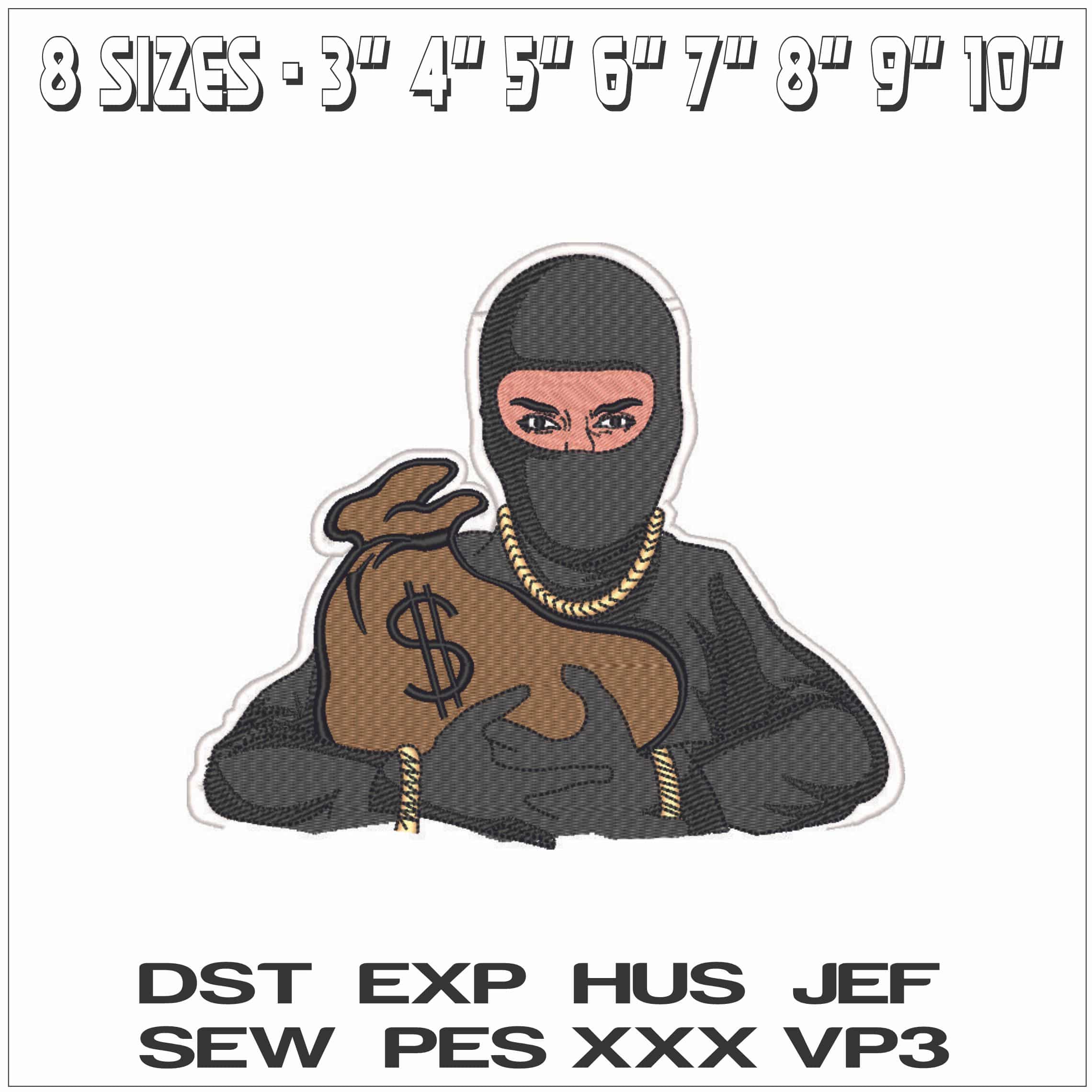 Robber holding the Money Bag- Elegant embroidery design file - instant download — view 2