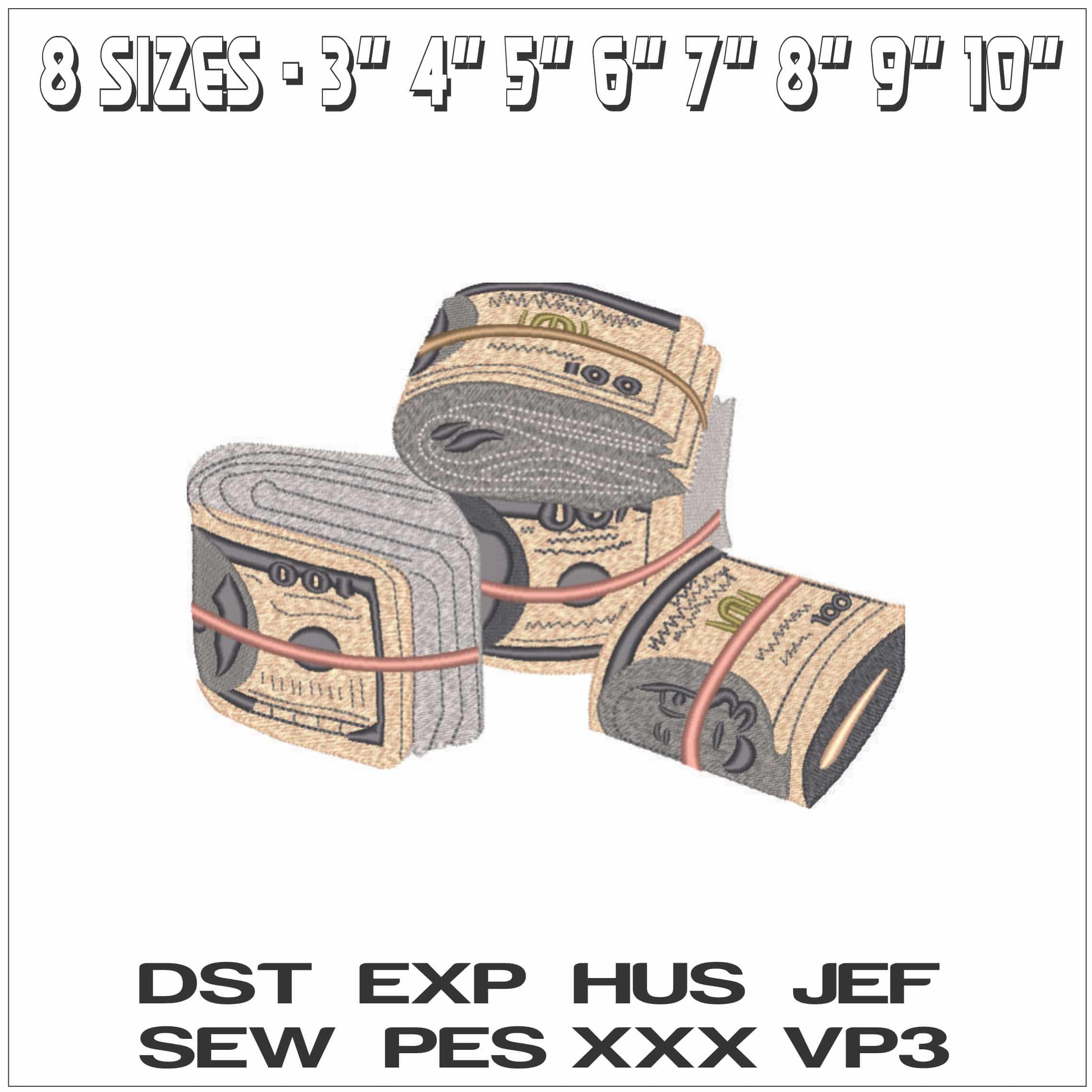 Rolls of Cash- Elegant embroidery design file - instant download — view 2