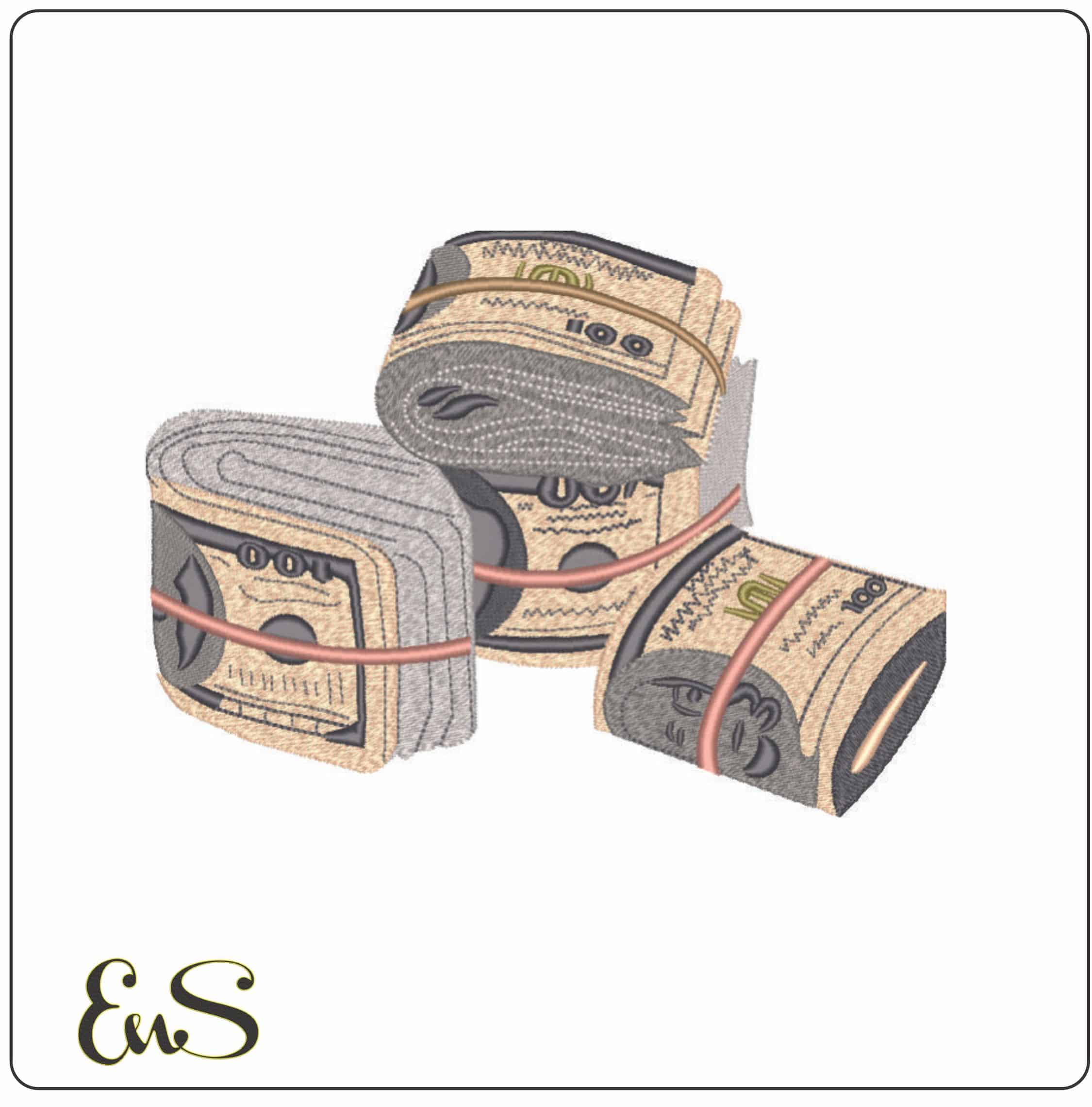 Rolls of Cash- Elegant embroidery design file - instant download