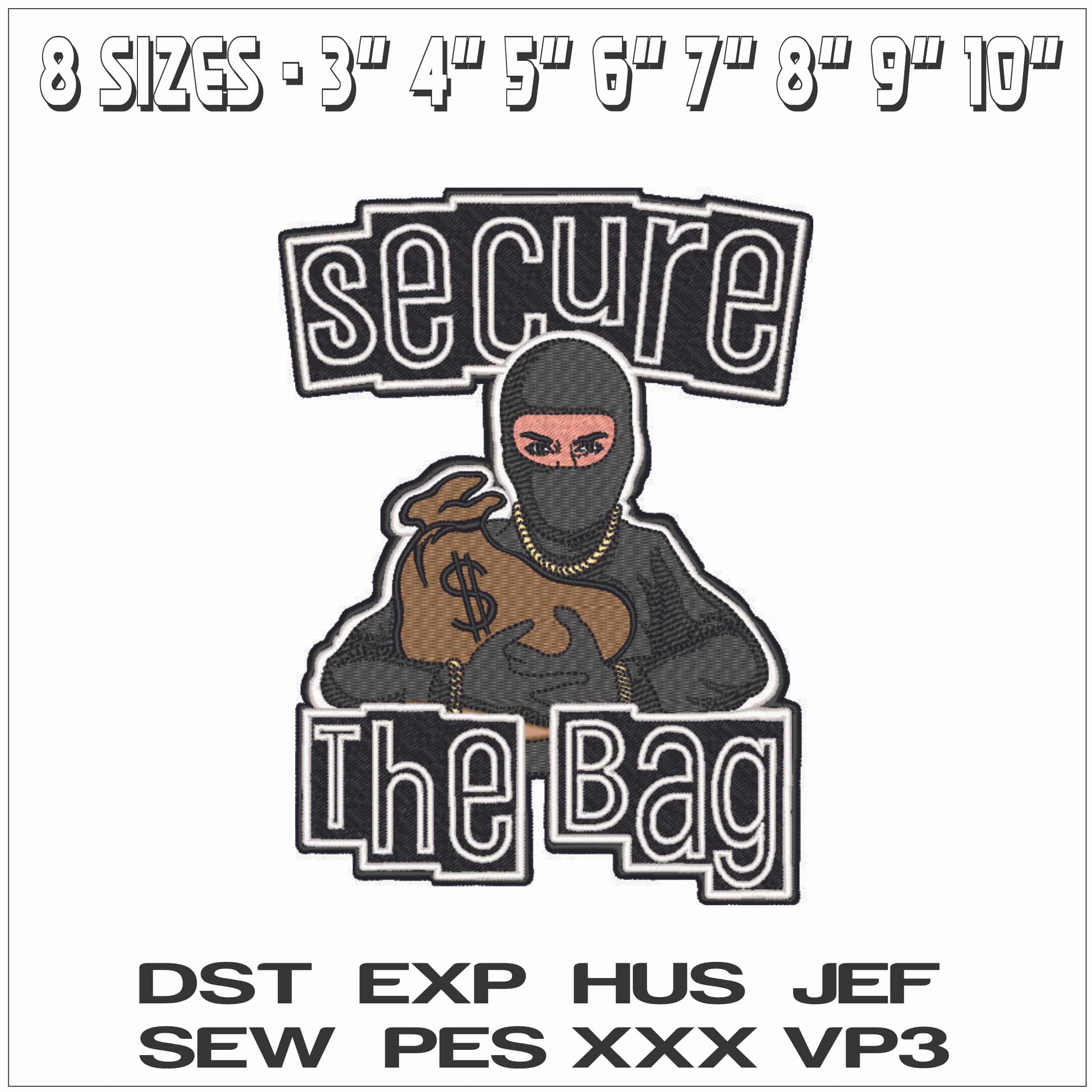 Secure the Money Bag- Elegant embroidery design file - instant download — view 2