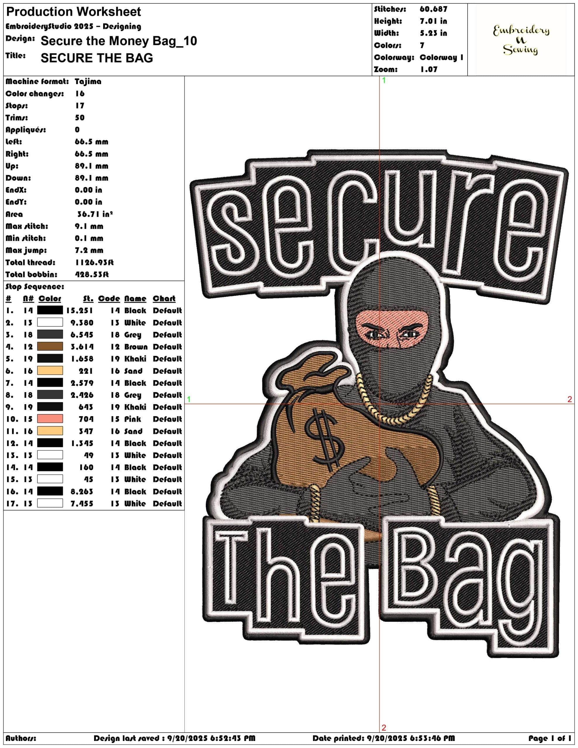 Secure the Money Bag- Elegant embroidery design file - instant download — view 3