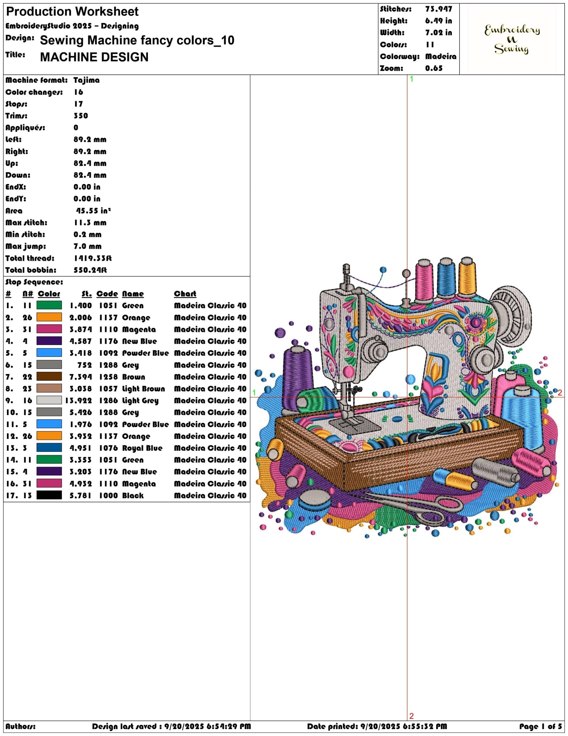 Sewing Machine fancy colors- Elegant embroidery design file - instant download — view 3