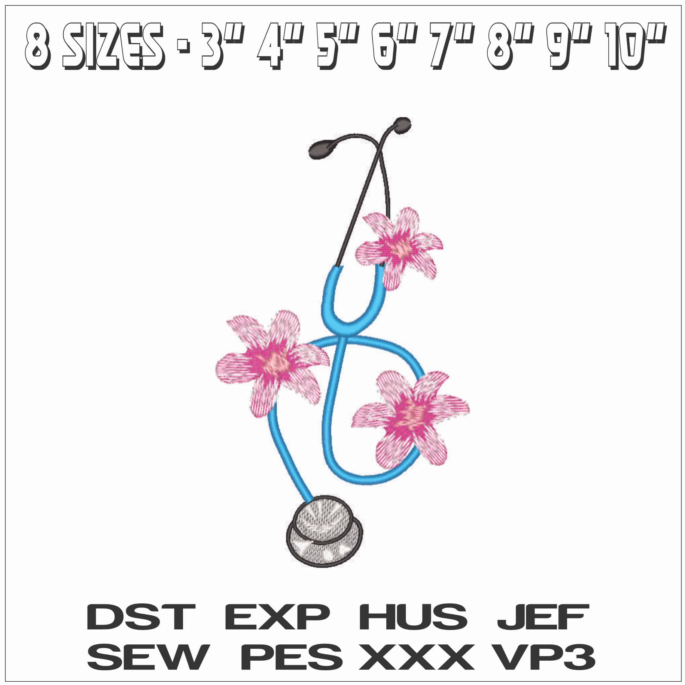 Stethascope and Flowers- Elegant embroidery design file - instant download — view 2