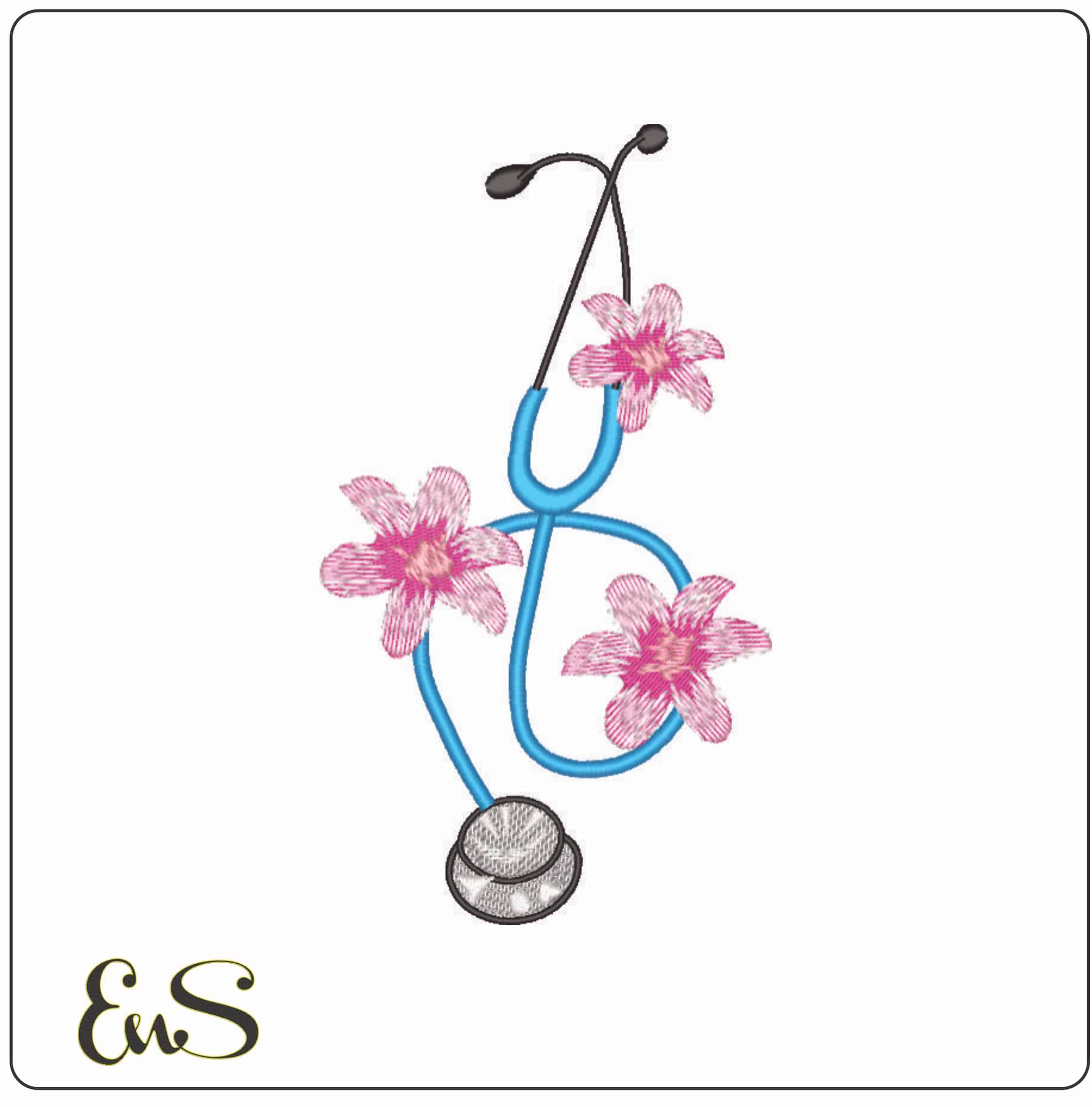 Stethascope and Flowers- Elegant embroidery design file - instant download