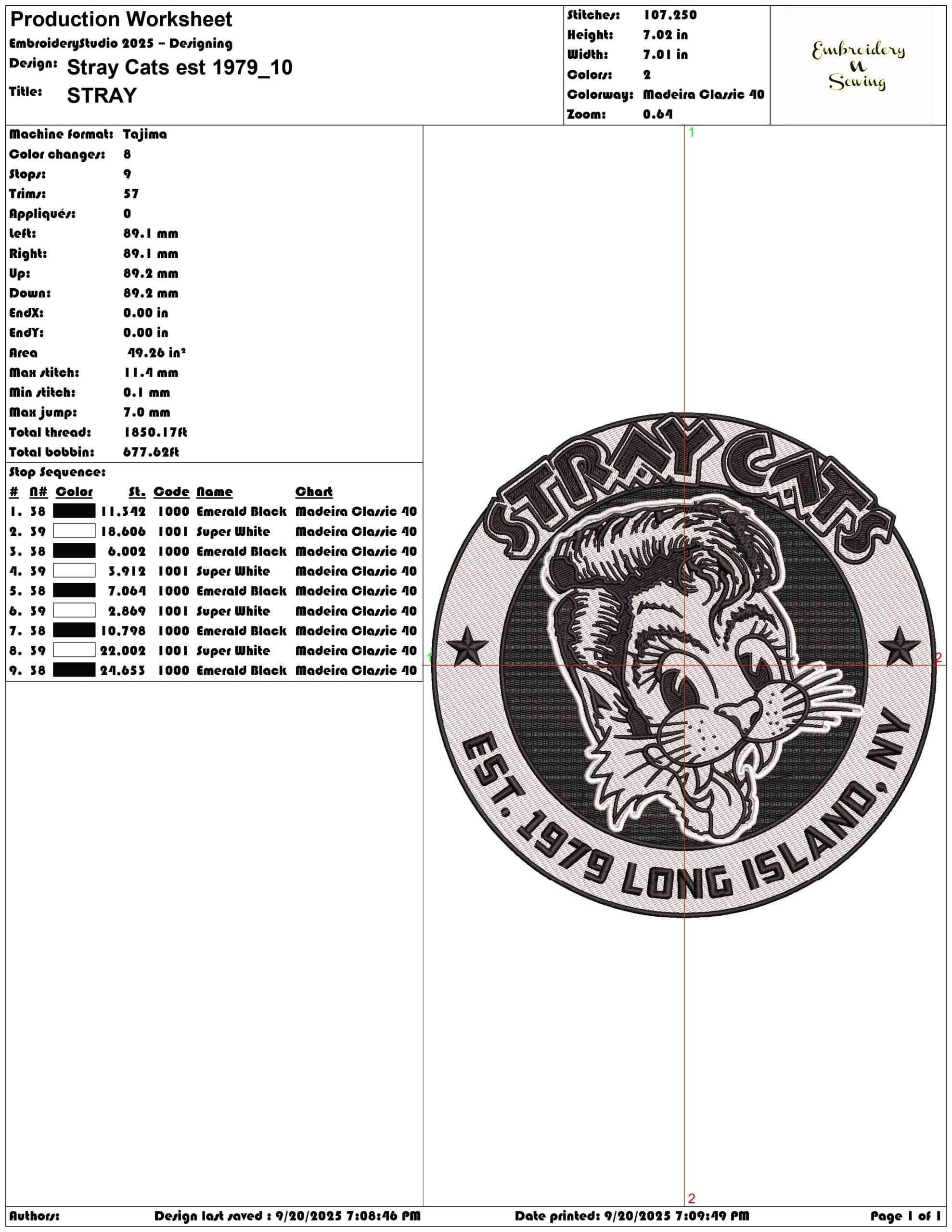 Stray Cats est 1979- Elegant embroidery design file - instant download — view 3