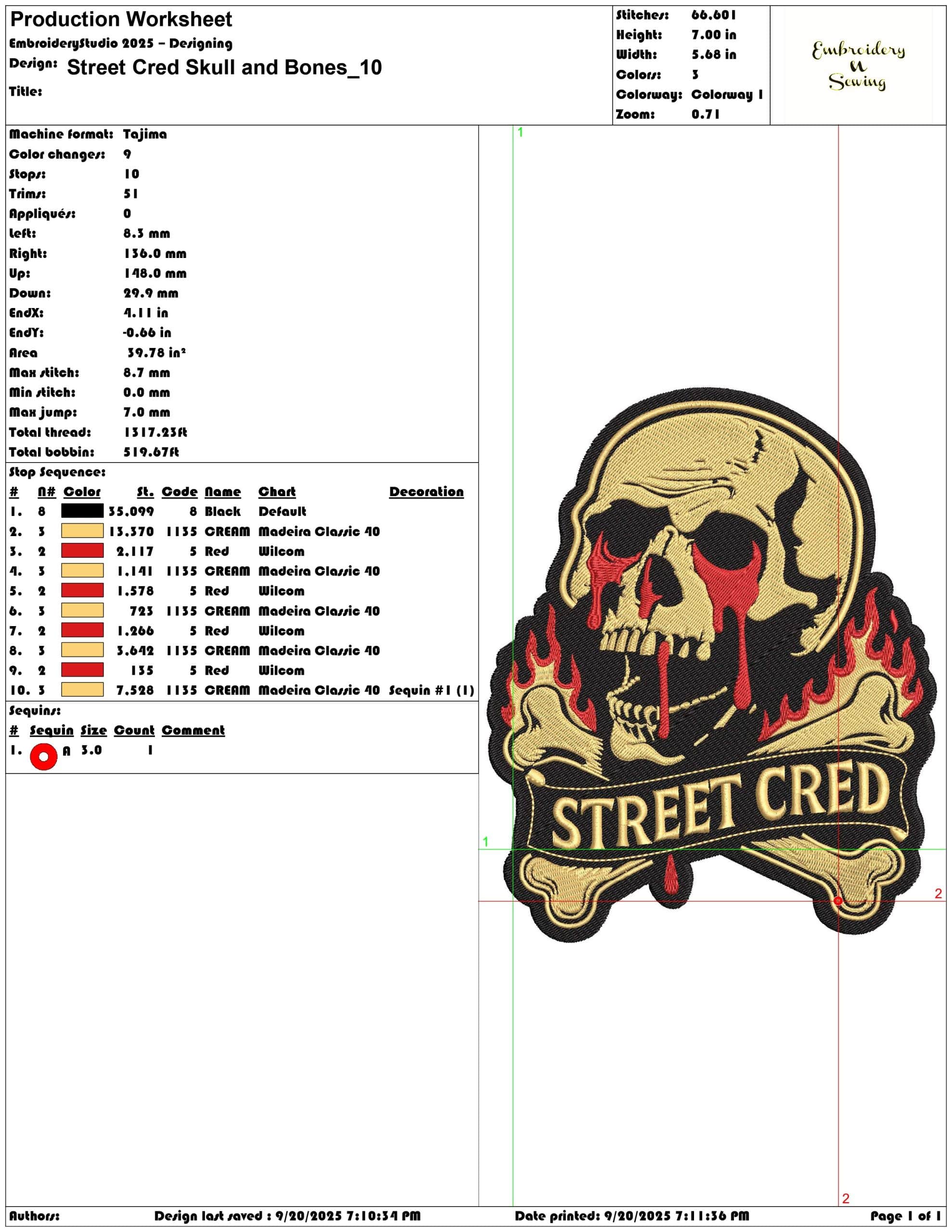 Street Cred Skull and Bones- Elegant embroidery design file - instant download — view 3