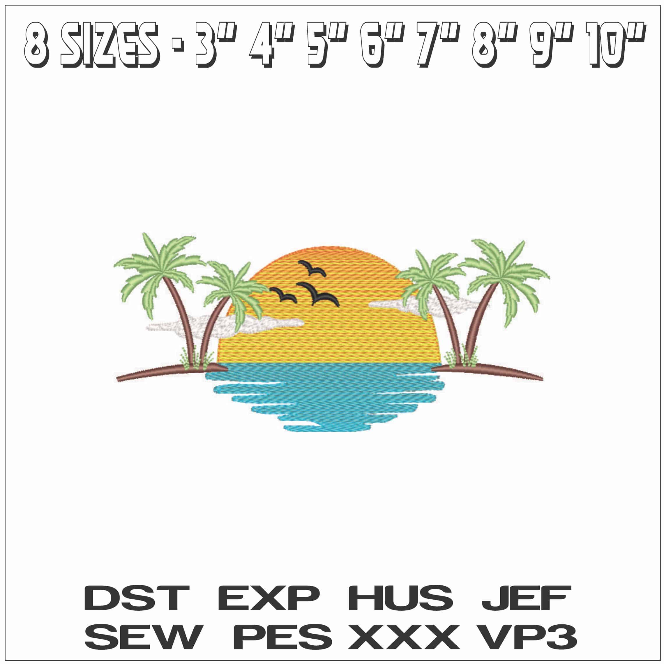 Sunset Over Desert Island- Elegant embroidery design file - instant download — view 2