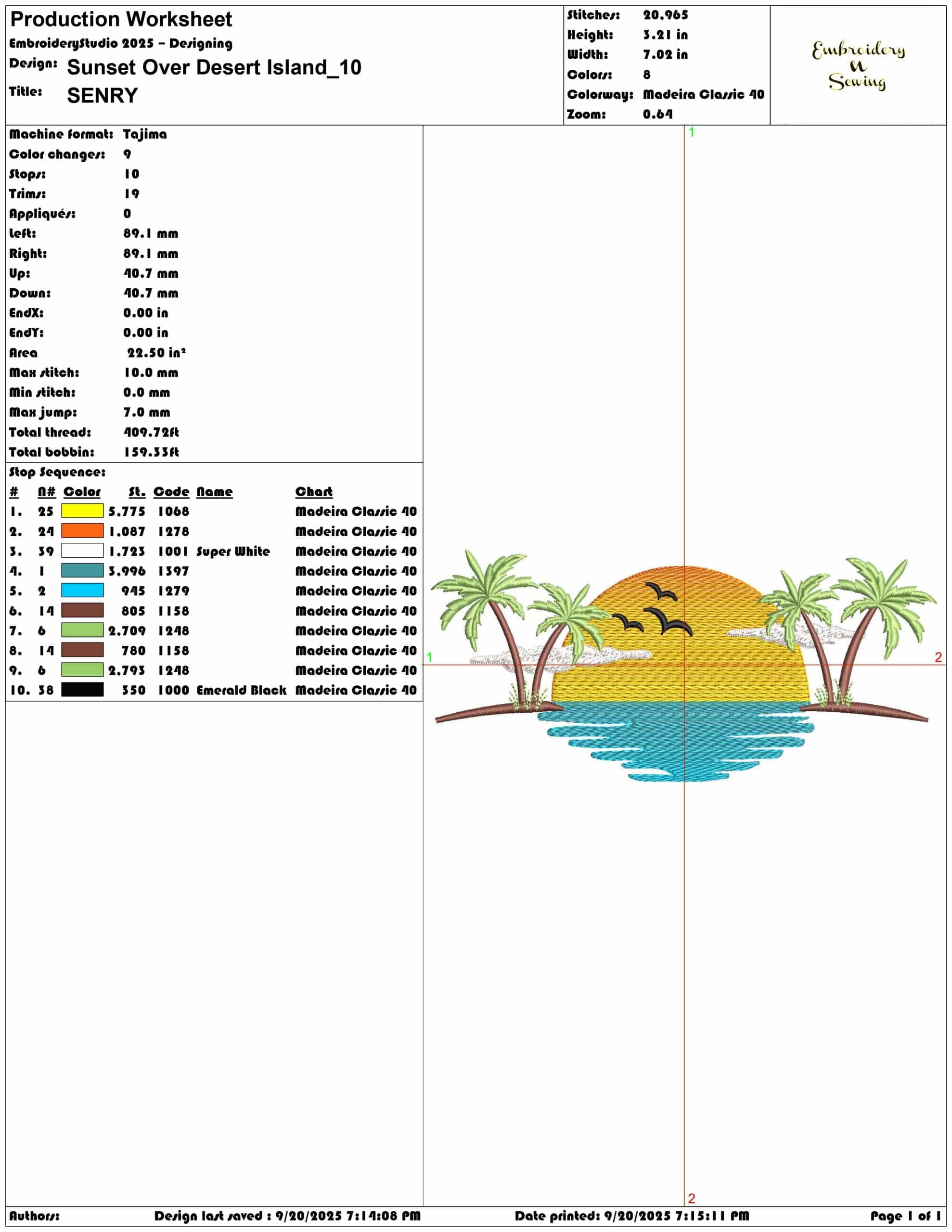 Sunset Over Desert Island- Elegant embroidery design file - instant download — view 3