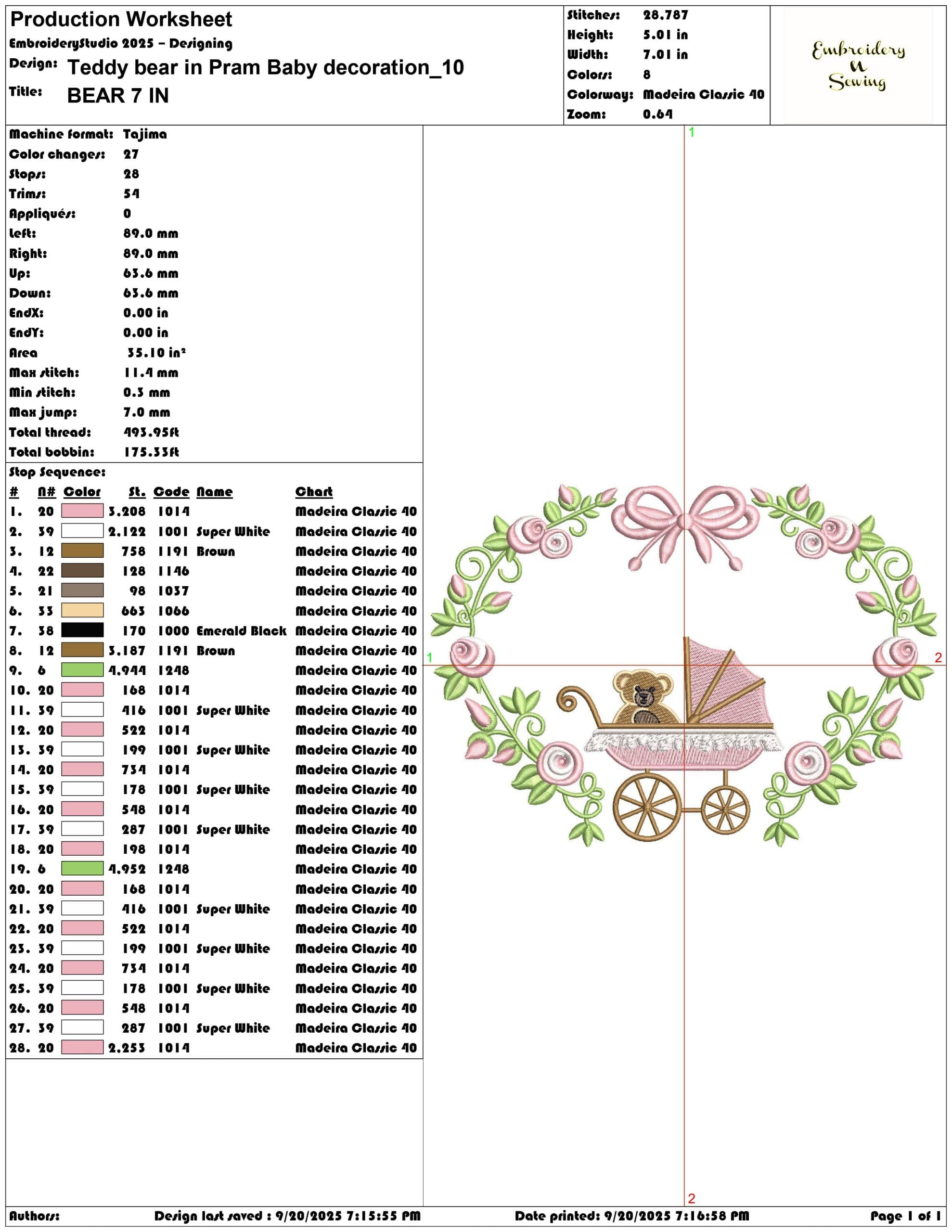 Teddy bear in Pram Baby decoration- Elegant embroidery design file - instant download — view 3