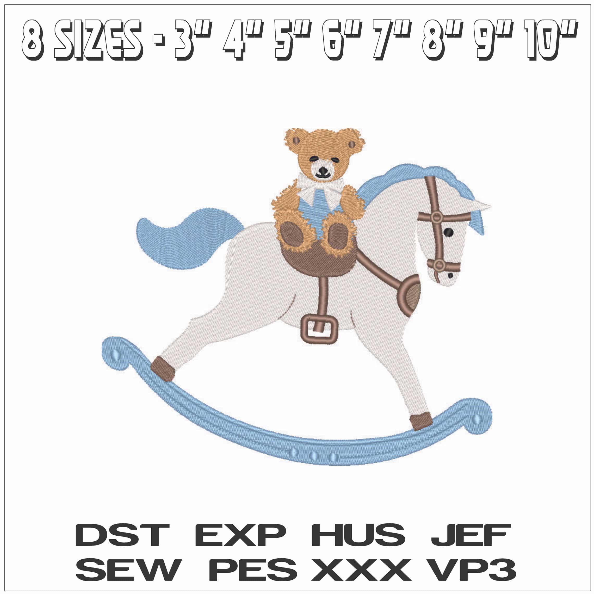 Teddy bear on Rocking Horse for Baby- Elegant embroidery design file - instant download — view 2