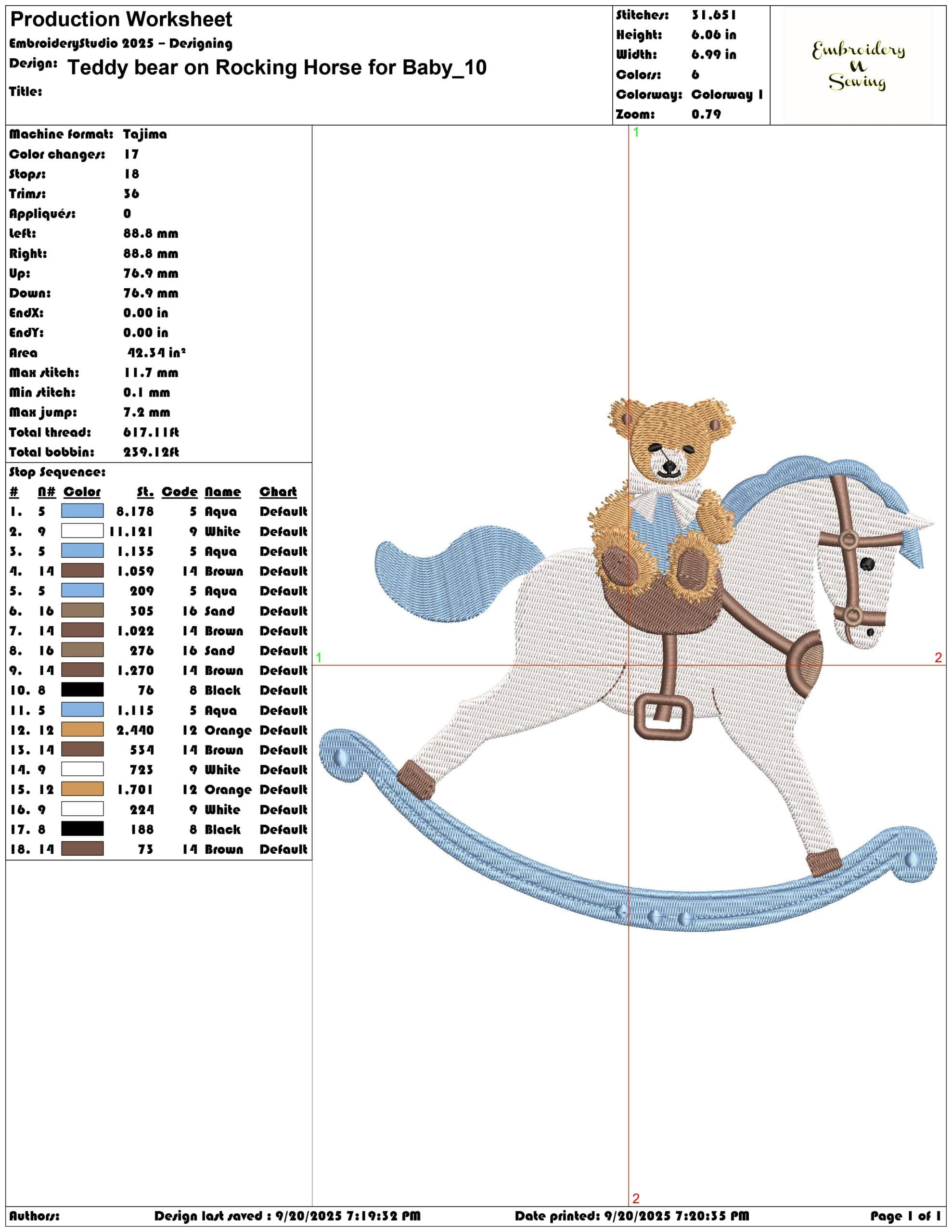 Teddy bear on Rocking Horse for Baby- Elegant embroidery design file - instant download — view 3