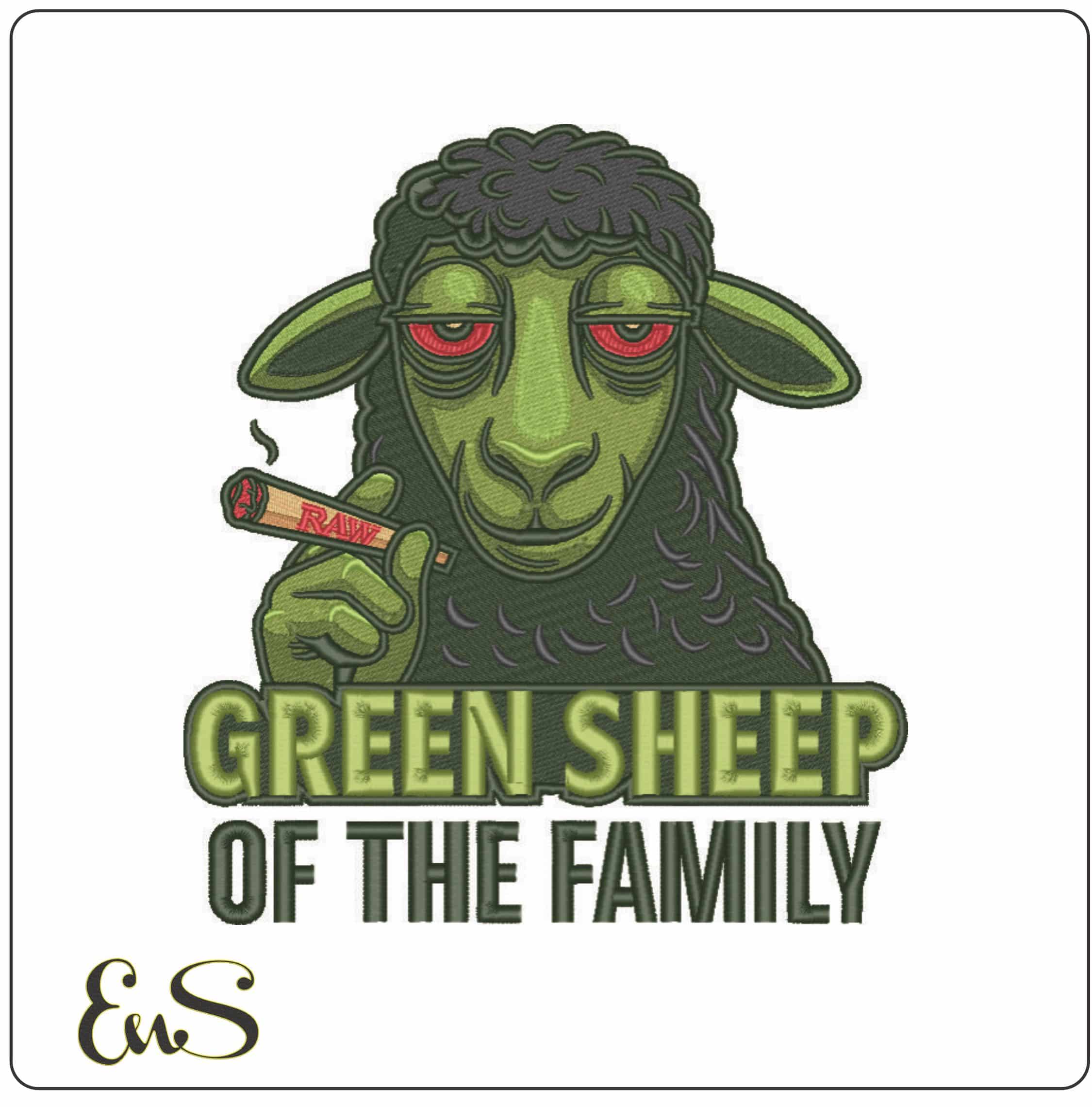 The Green Sheep Smoking Joint- Elegant embroidery design file - instant download