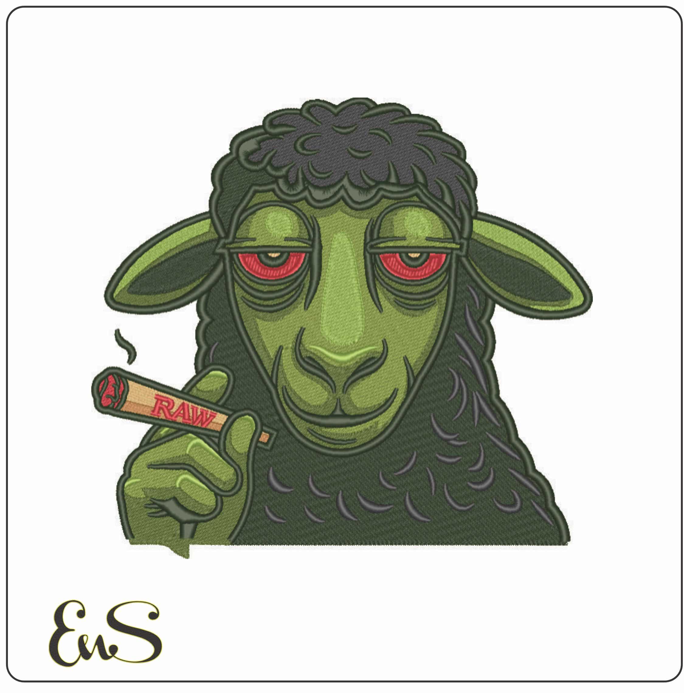 The Green Sheep Smoking Joint no Word- Elegant embroidery design file - instant download