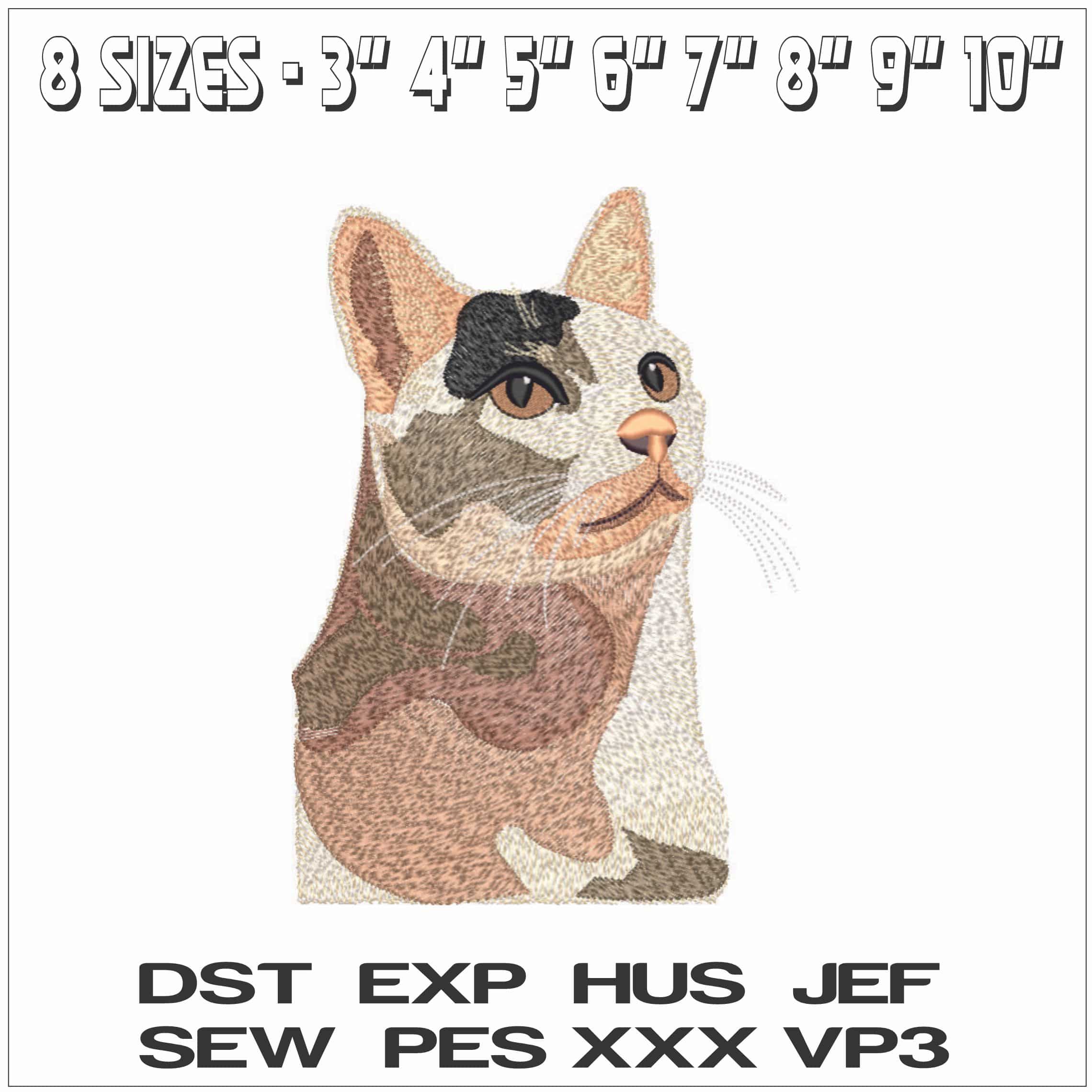 White Cat Head- Elegant embroidery design file - instant download — view 2