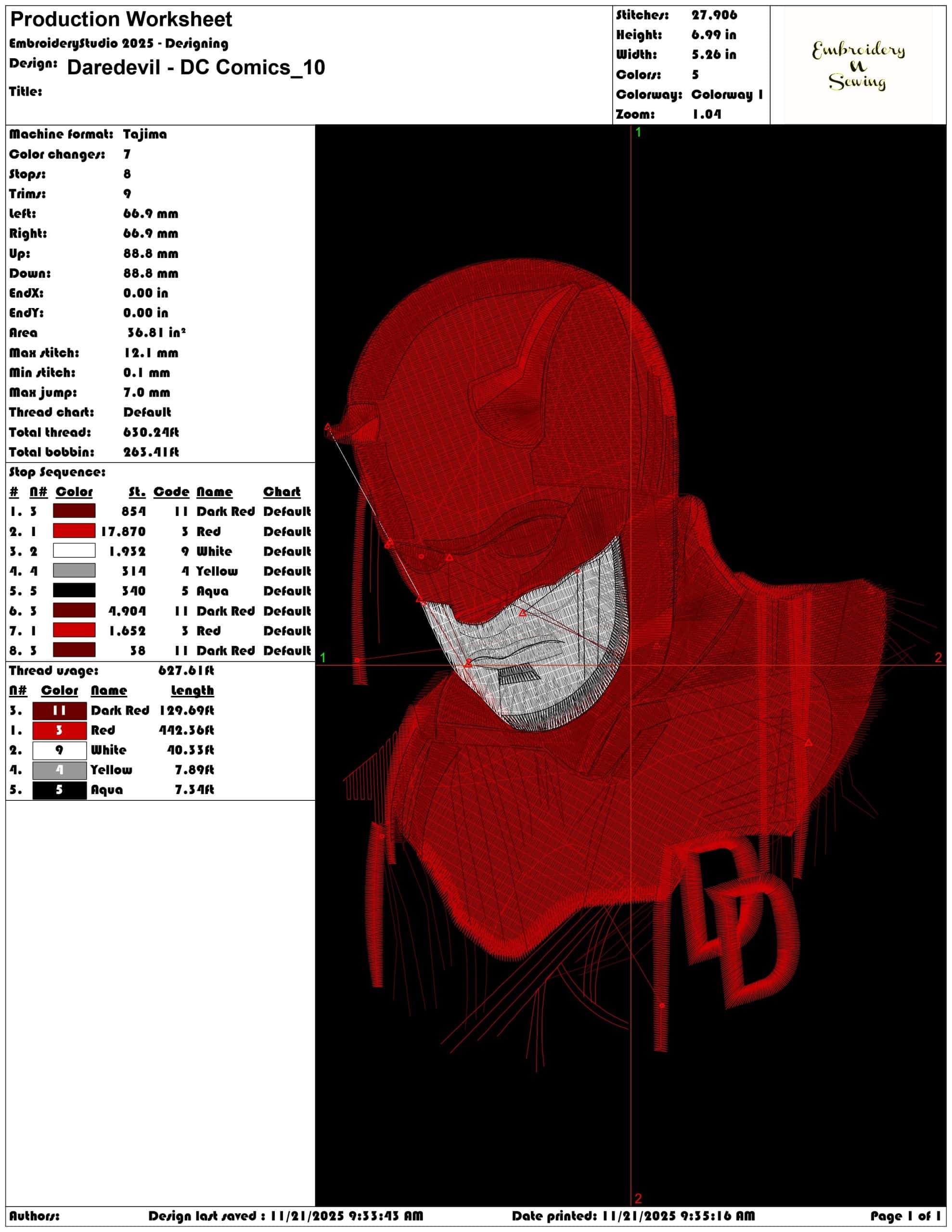 Daredevil DC Comics- Elegant embroidery design file - instant download — view 2