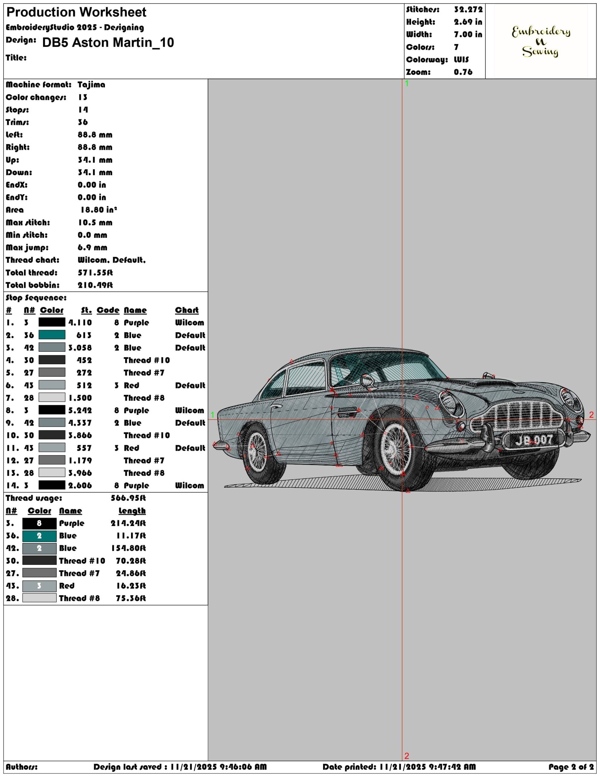 DB5 Aston Martin- Elegant embroidery design file - instant download — view 3