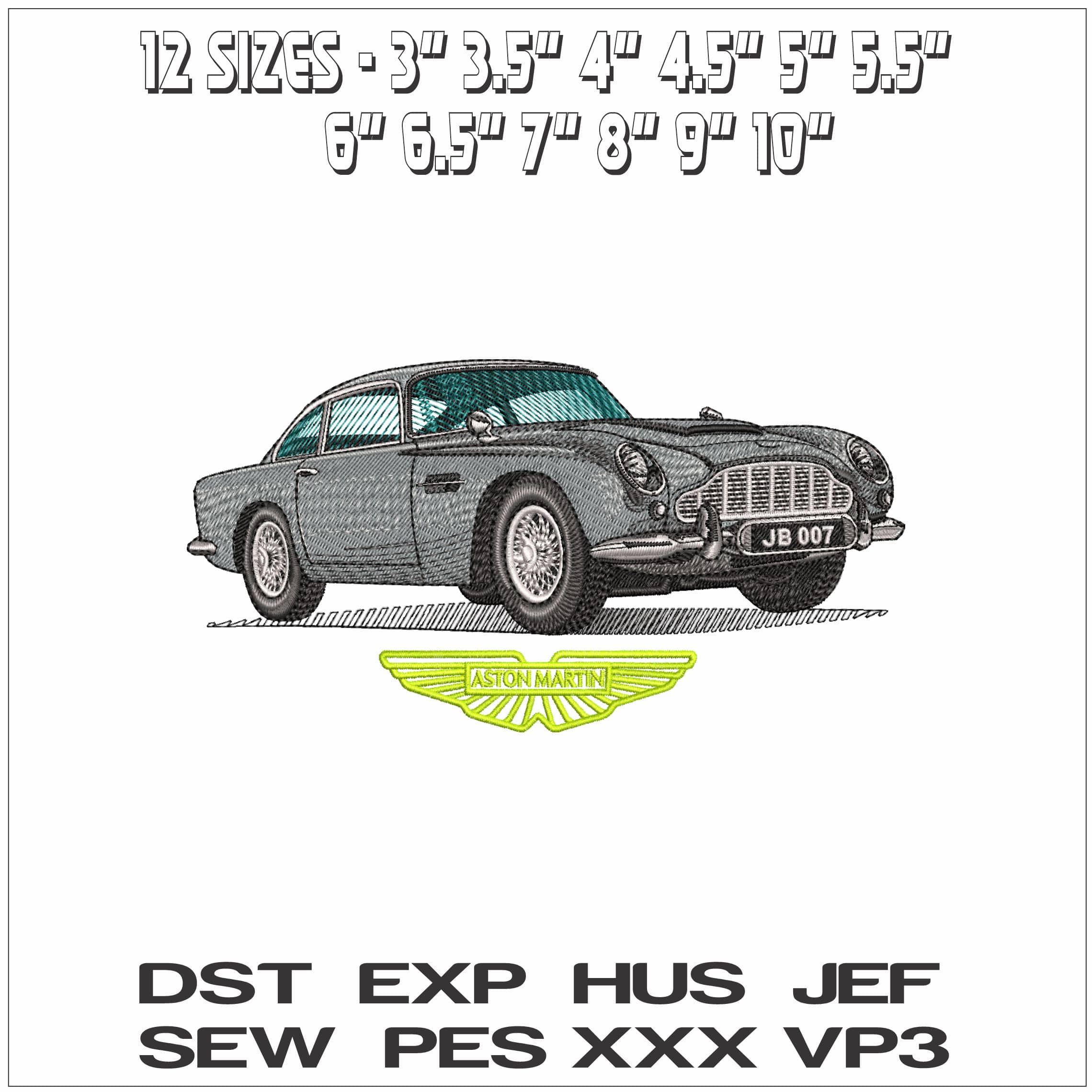 DB5 Aston Martin with Logo- Elegant embroidery design file - instant download — view 2