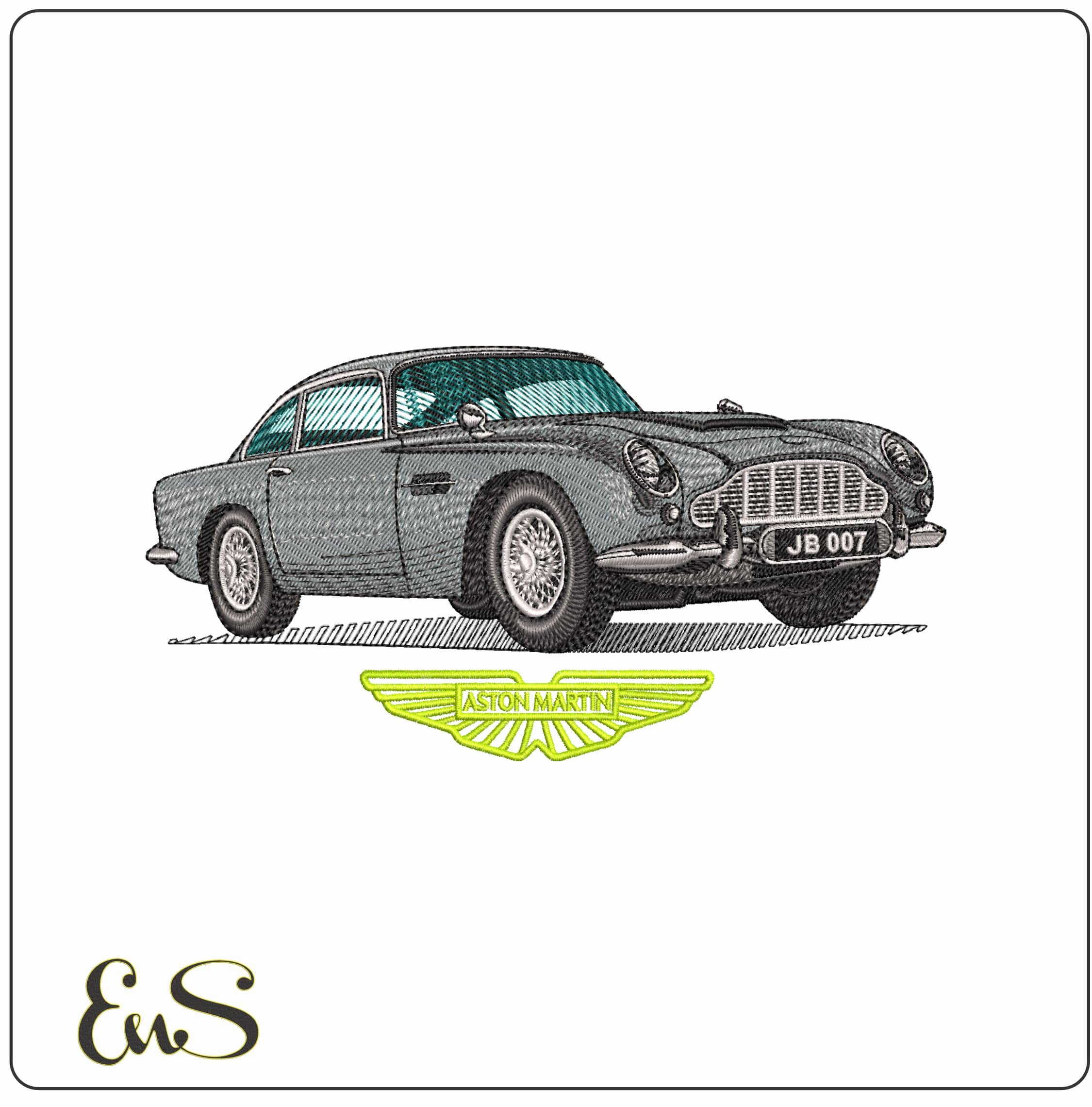 DB5 Aston Martin with Logo- Elegant embroidery design file - instant download