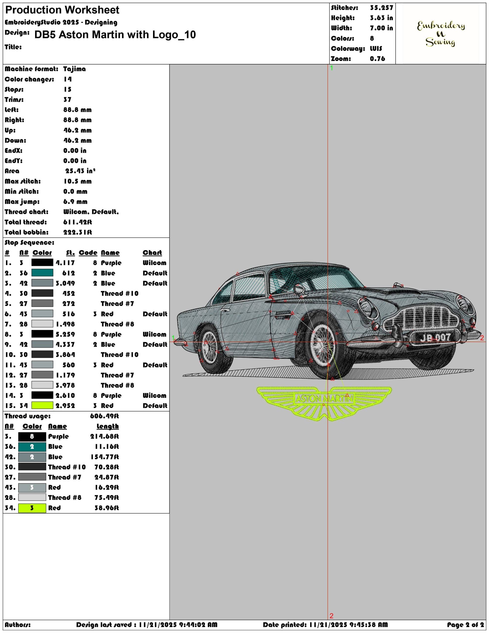DB5 Aston Martin with Logo- Elegant embroidery design file - instant download — view 3
