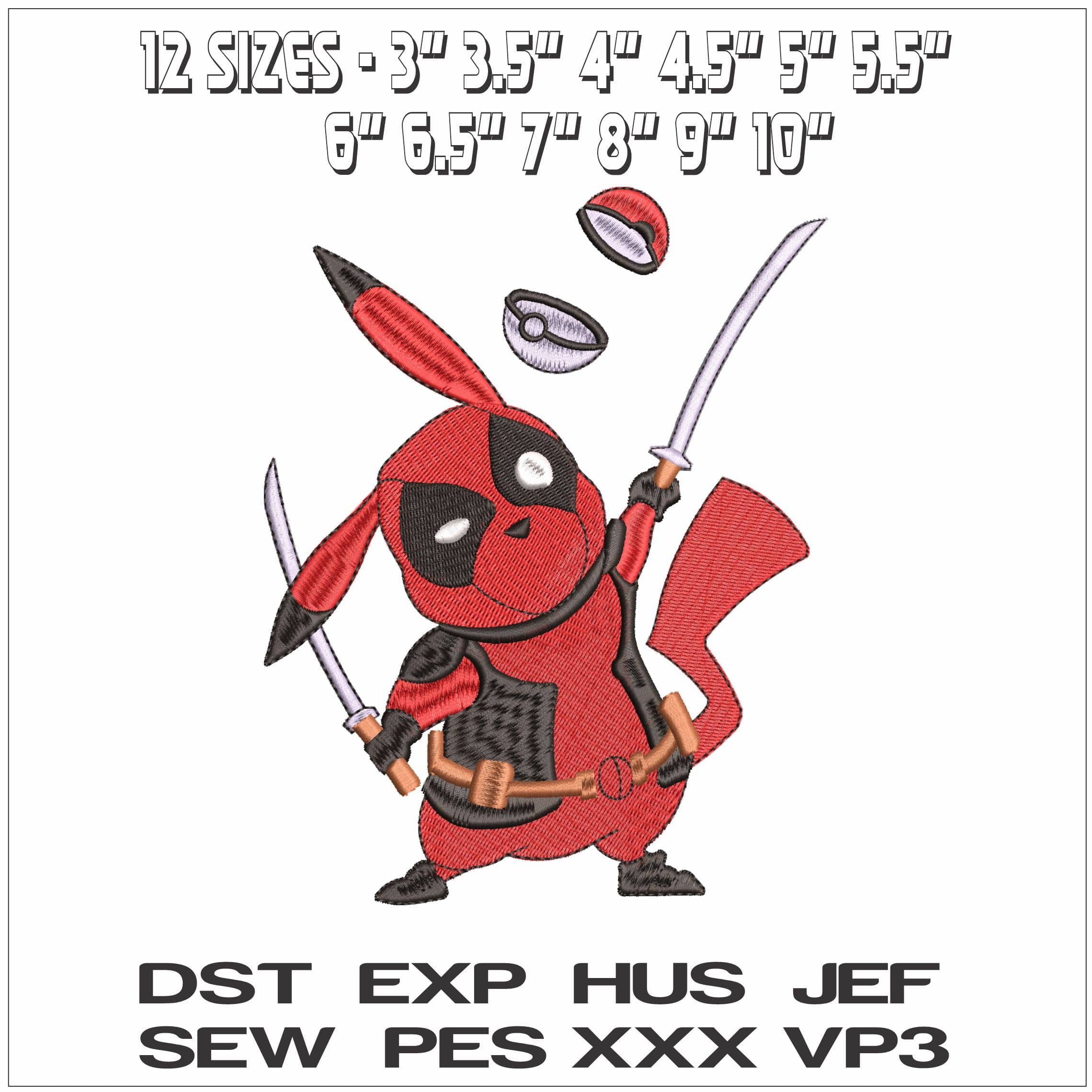 Deadpool Pikachu Pokemon Anime - Elegant embroidery design file - instant download — view 2