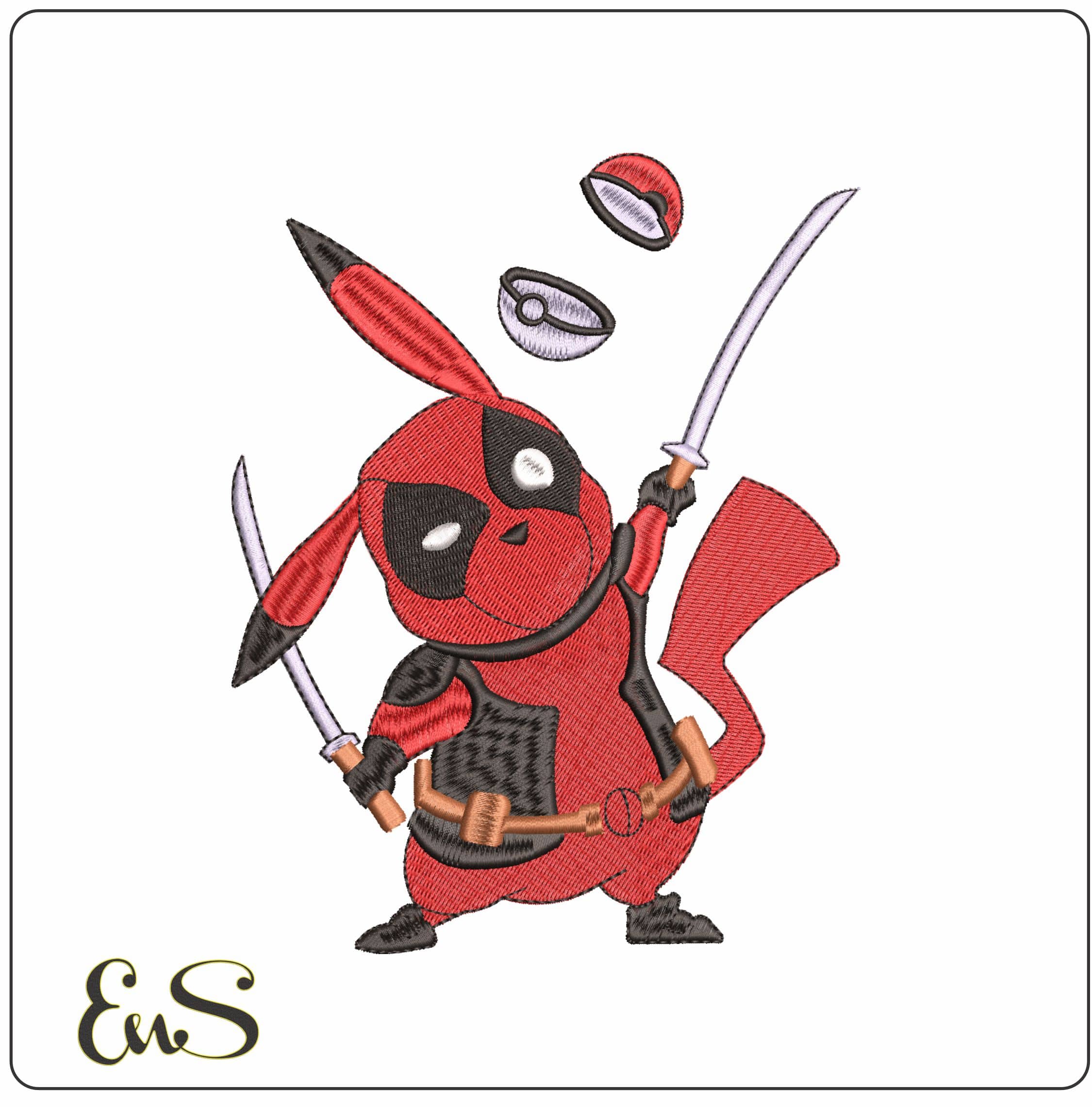 Deadpool Pikachu Pokemon Anime - Elegant embroidery design file - instant download