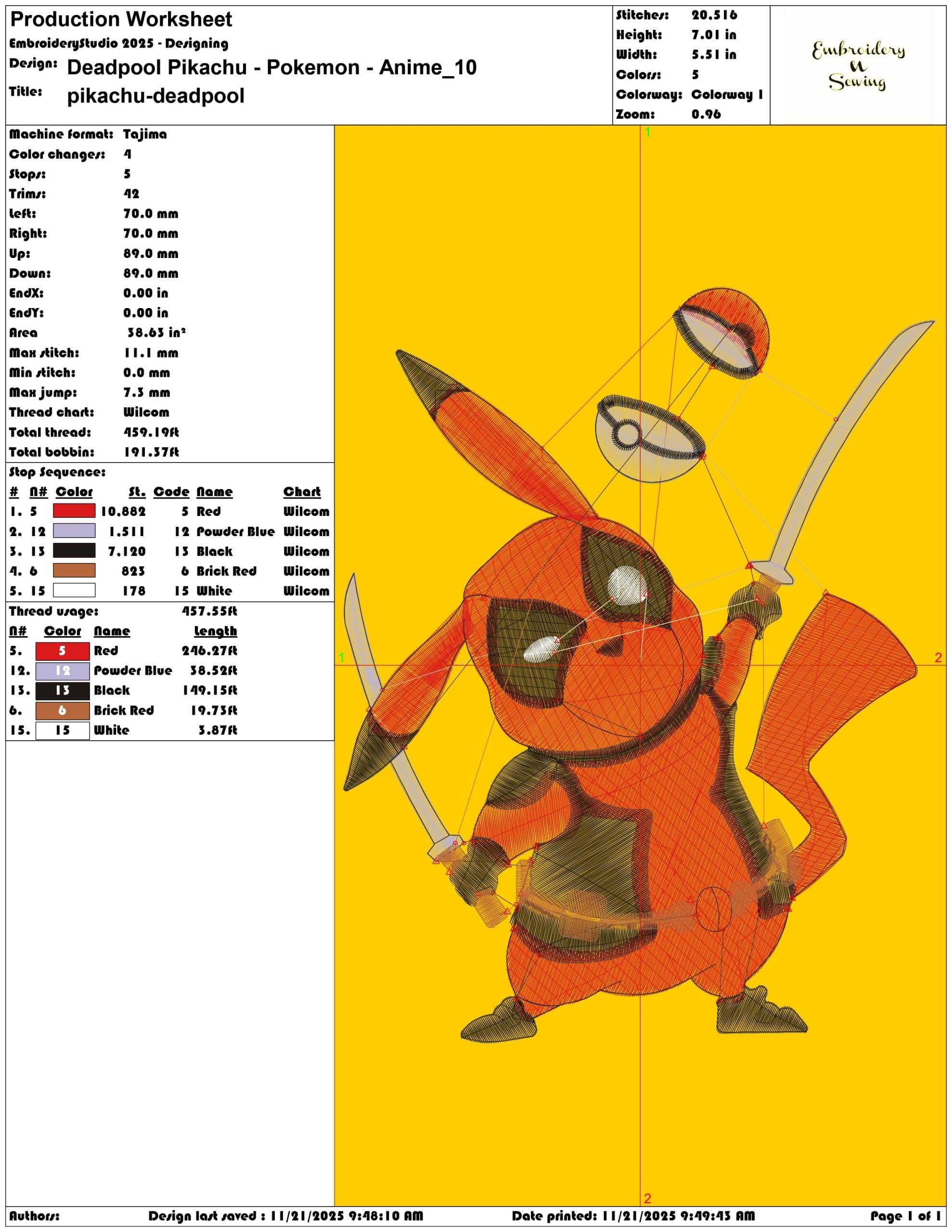 Deadpool Pikachu Pokemon Anime - Elegant embroidery design file - instant download — view 3