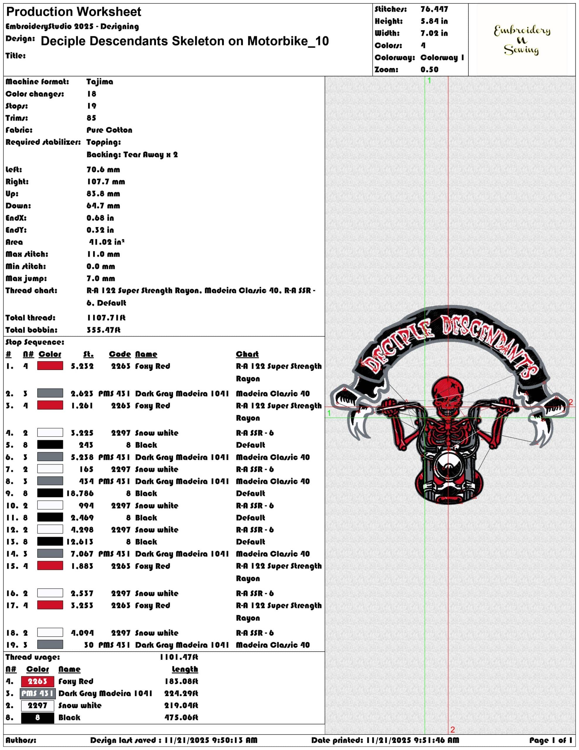Deciple Descendants Skeleton on Motorbike - Elegant embroidery design file - instant download — view 3