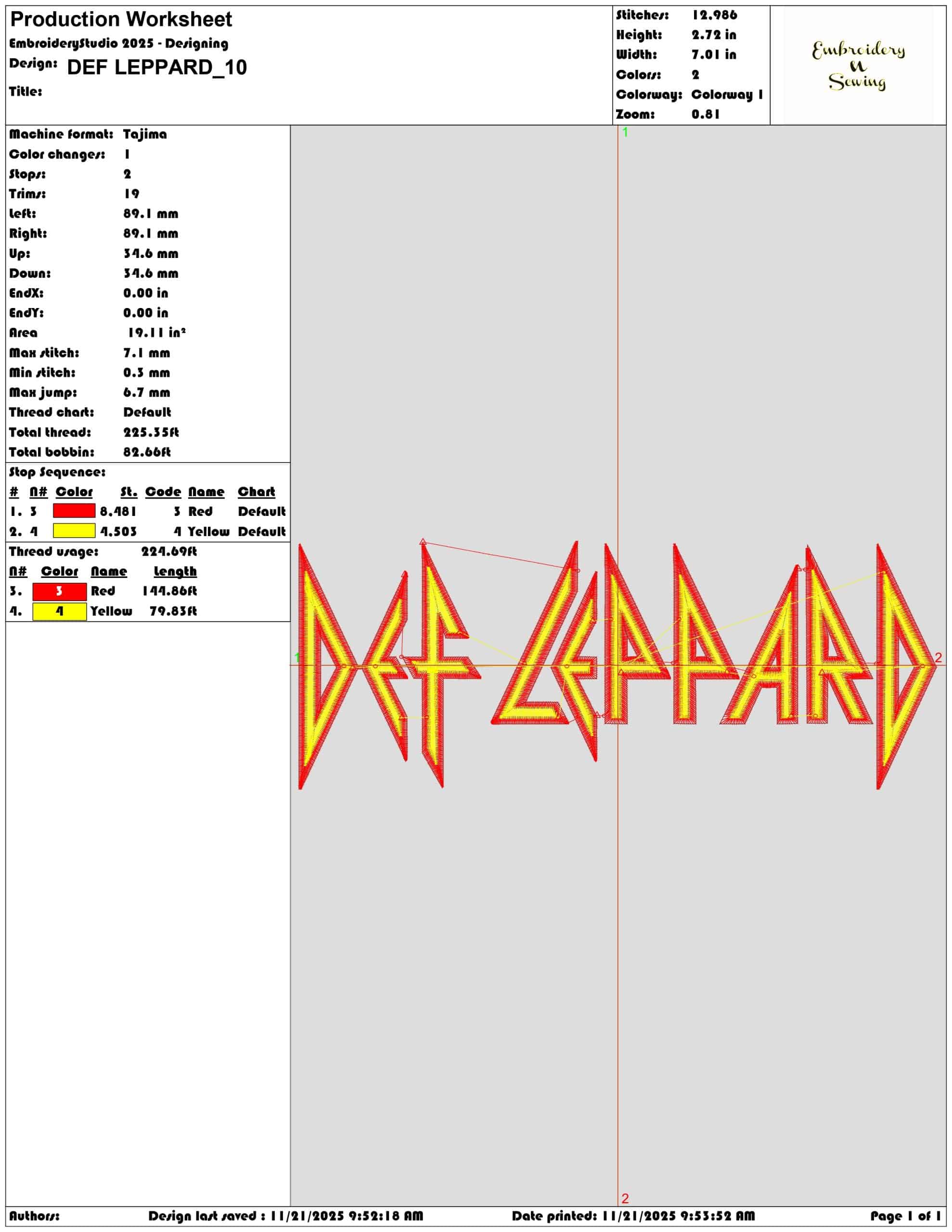 DEF LEPPARD - Elegant embroidery design file - instant download — view 3