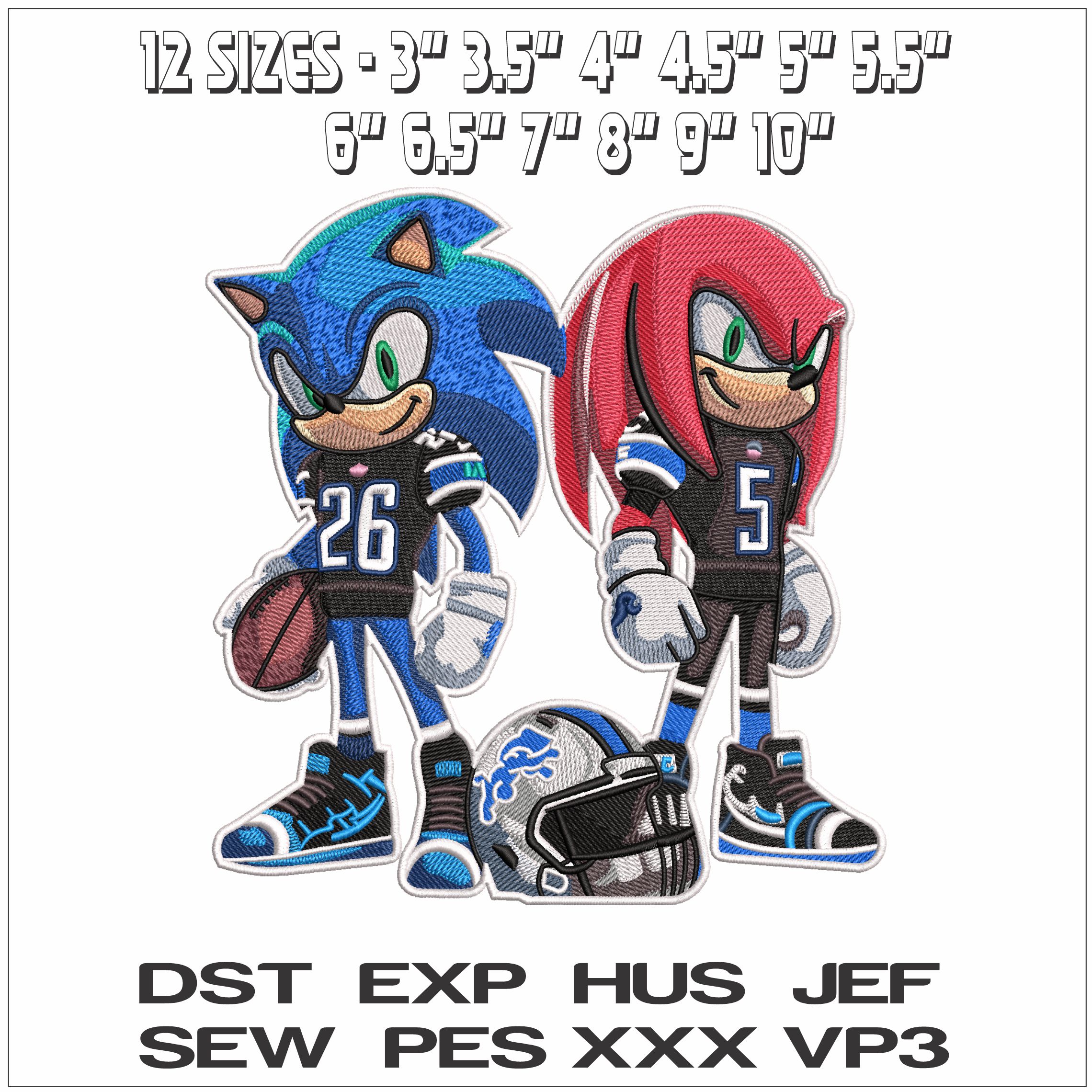 Detroit Lions Helmet Sonic and Shadow Hedgehog- Elegant embroidery design file - instant download — view 2