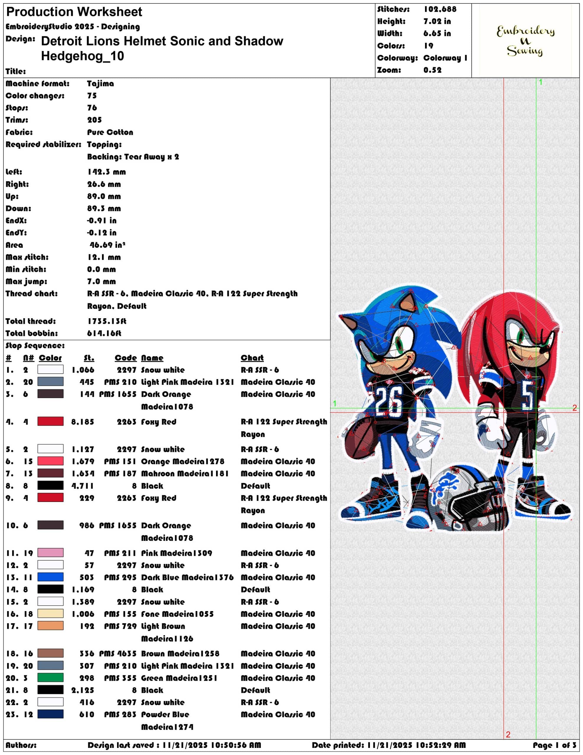 Detroit Lions Helmet Sonic and Shadow Hedgehog- Elegant embroidery design file - instant download — view 3