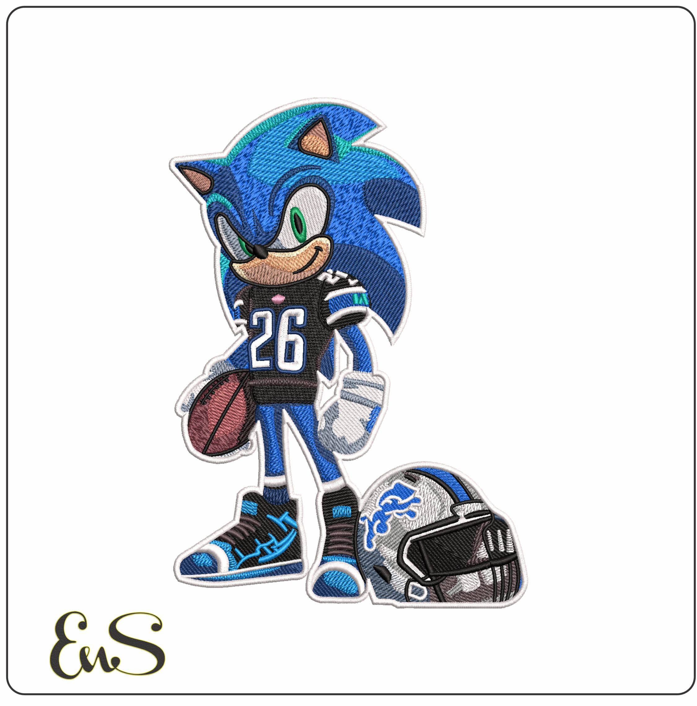 Detroit Lions Helmet Sonic Hedgehog- Elegant embroidery design file - instant download