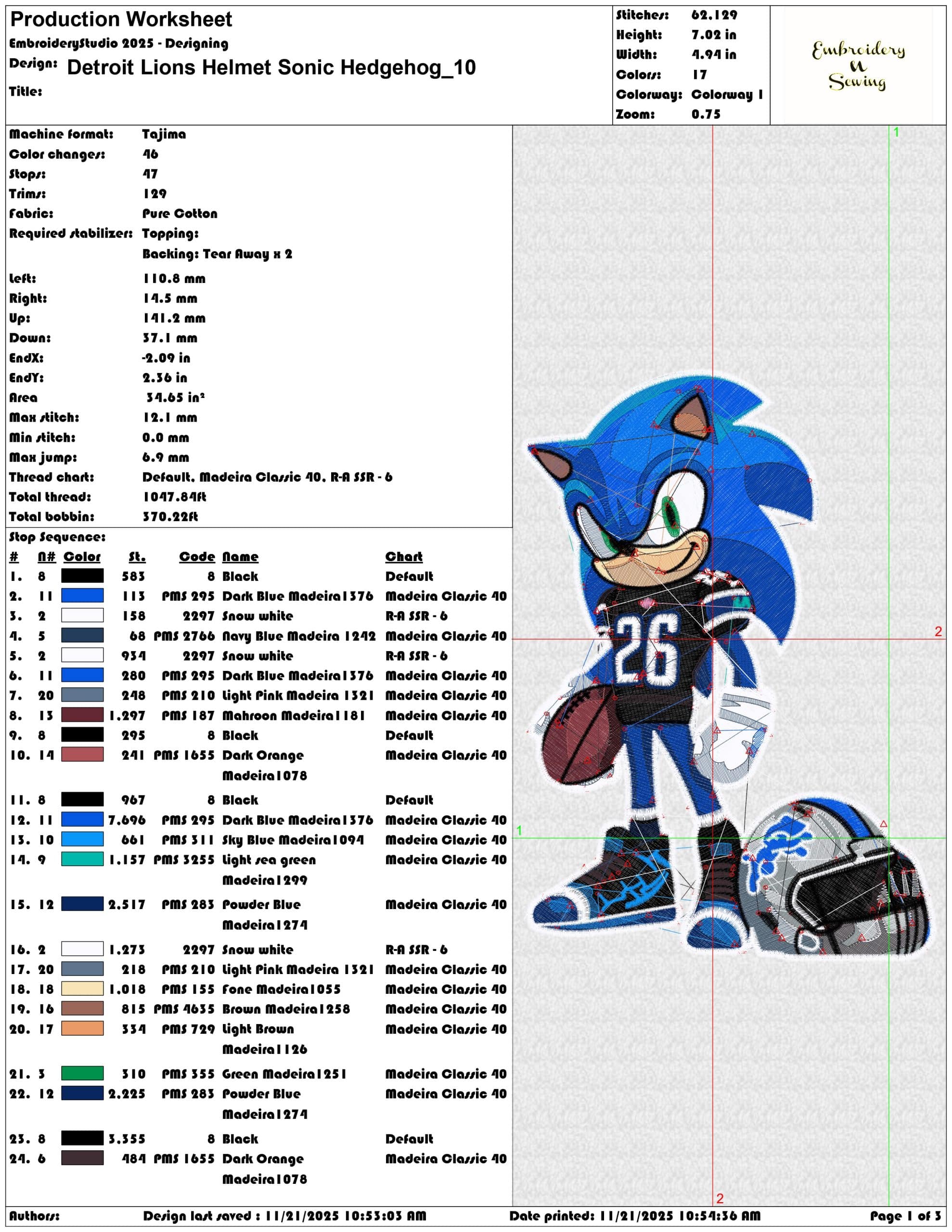Detroit Lions Helmet Sonic Hedgehog- Elegant embroidery design file - instant download — view 3