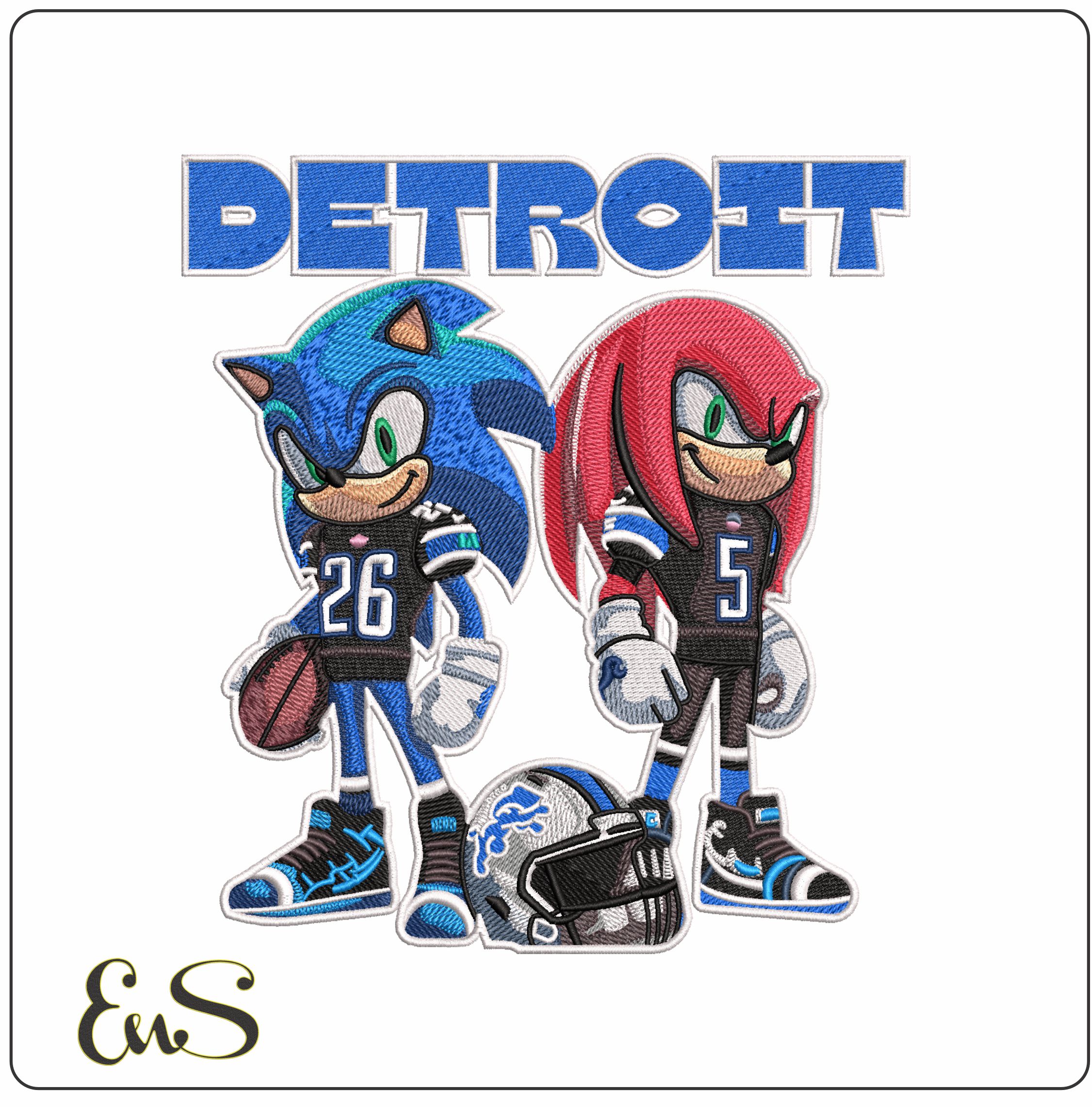 Detroit Lions Sonic and Shadow Hedgehog- Elegant embroidery design file - instant download