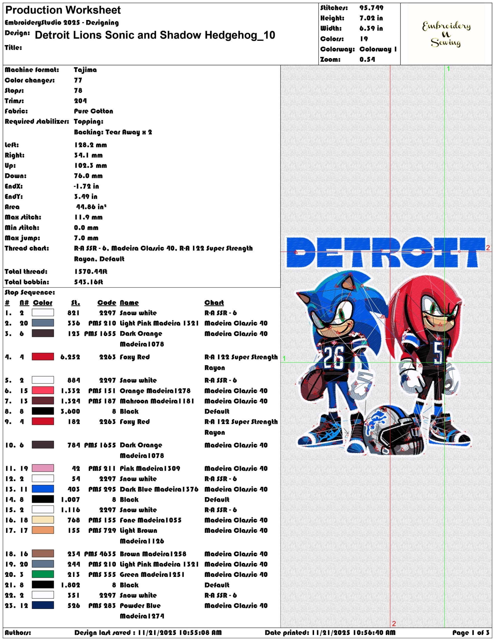 Detroit Lions Sonic and Shadow Hedgehog- Elegant embroidery design file - instant download — view 3