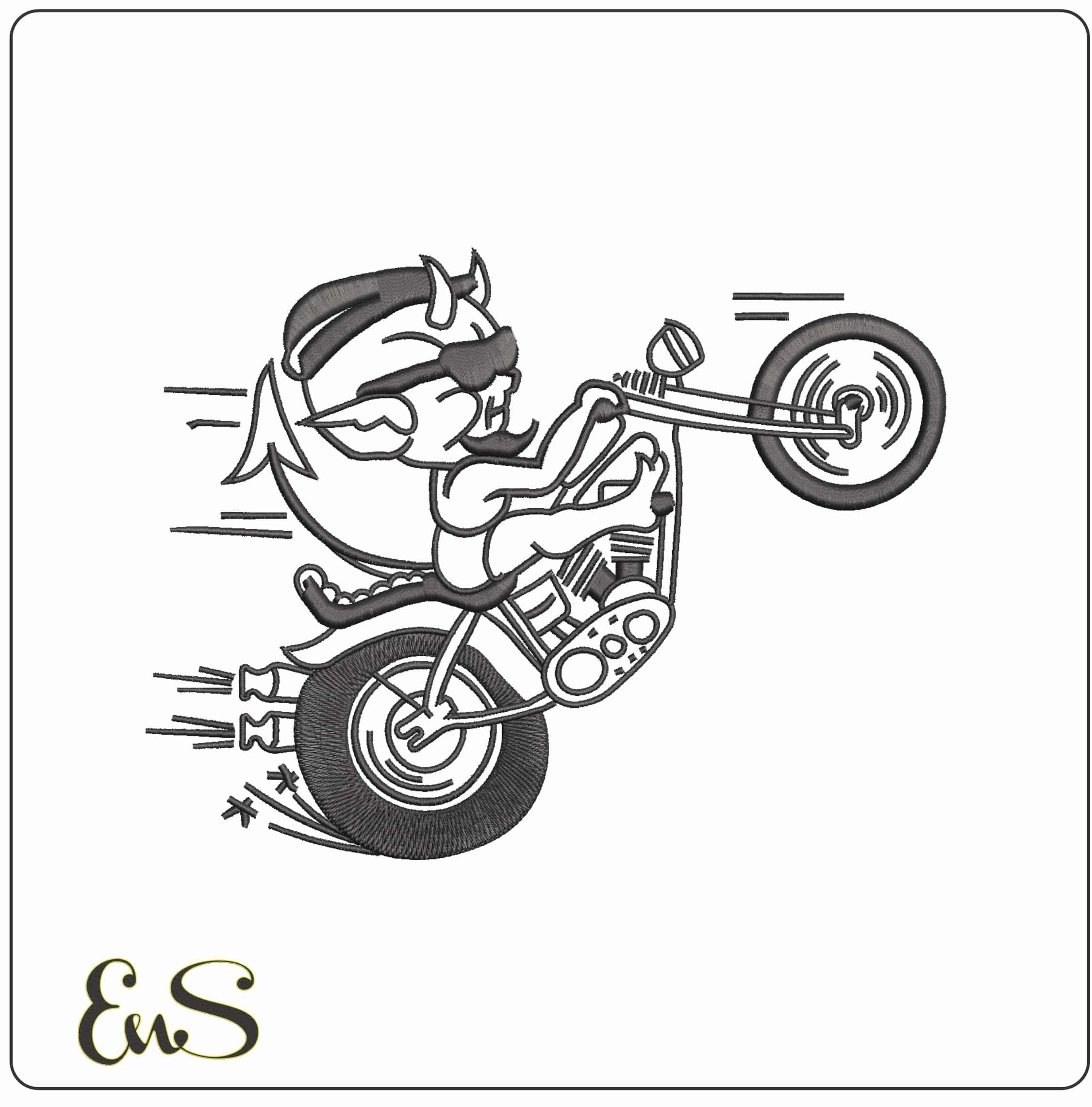 Devil Wheele Motorbike- Elegant embroidery design file - instant download